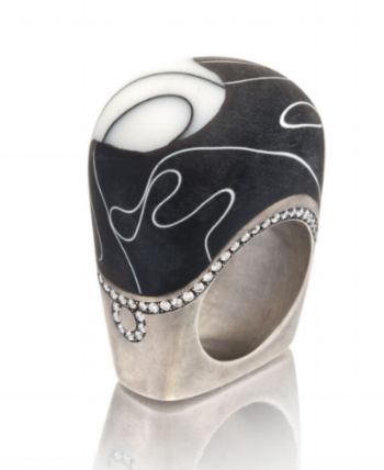 Black and White Project by Jennifer-Rabe Ring- plastic, sterling silver, diamonds