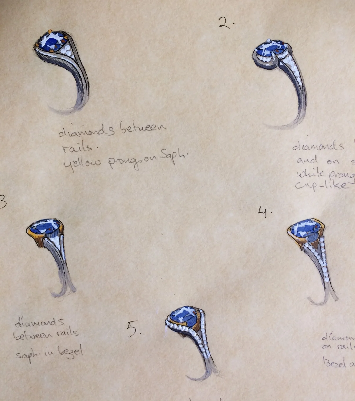Initial drawings for an engagement ring
