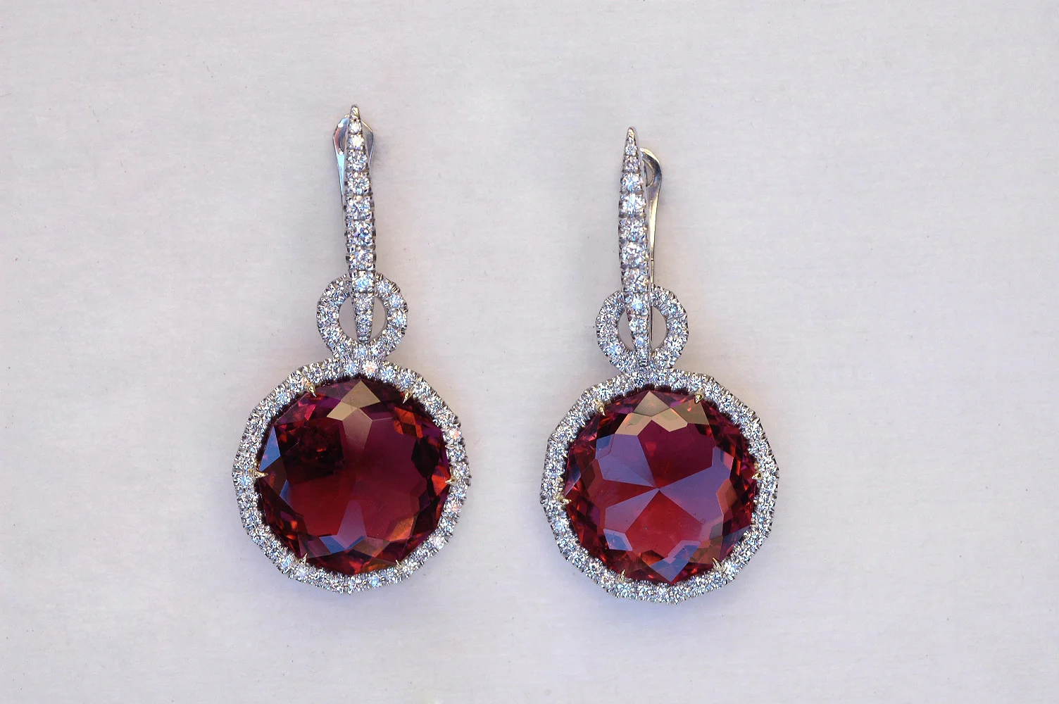 platinum and diamond earrings with detachable tourmaline briolettes