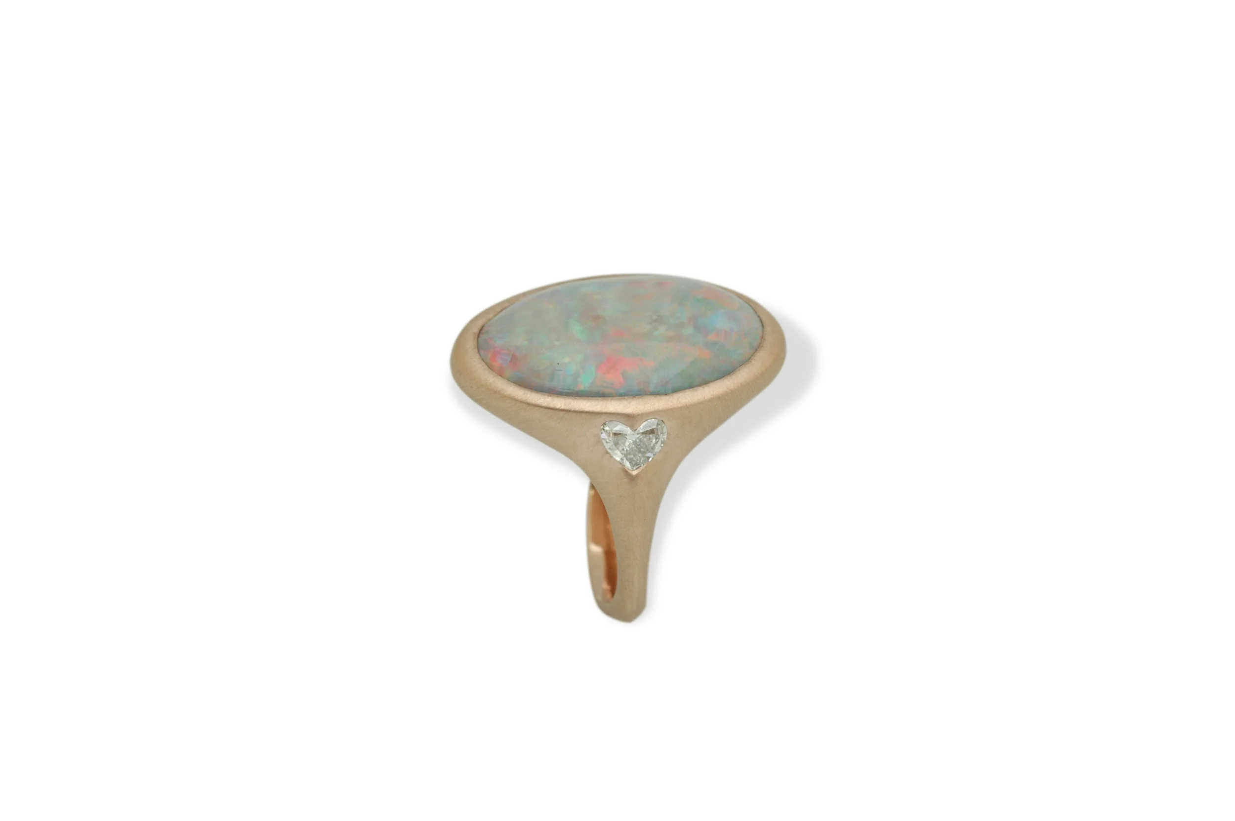Rose gold ring with Australian opal and heart shaped diamond accents