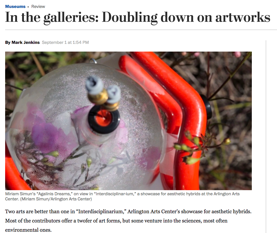 Washington Post Review of "Megaphone" by Mark Jenkins "Among the most engaging works are those of Salvatore Pirrone and Neil Feather, both sculptors of sound as well as objects. Pirrone’s six-foot wooden “Megaphone,” installed on the center’s grounds, is visually striking; it also projects voices from one end and can be entered from the other. Feather’s noisemakers combine various sizes of spheres, from marble to bowling balls, with repurposed magnets, cymbals, record players and electronic pickups. As fun to watch as to activate, the devices constitute a semiautomatic percussion orchestra. As a bonus, the artist’s “Erroneous Astrophysics” presents a playful lesson in planetary motion." Read more here.