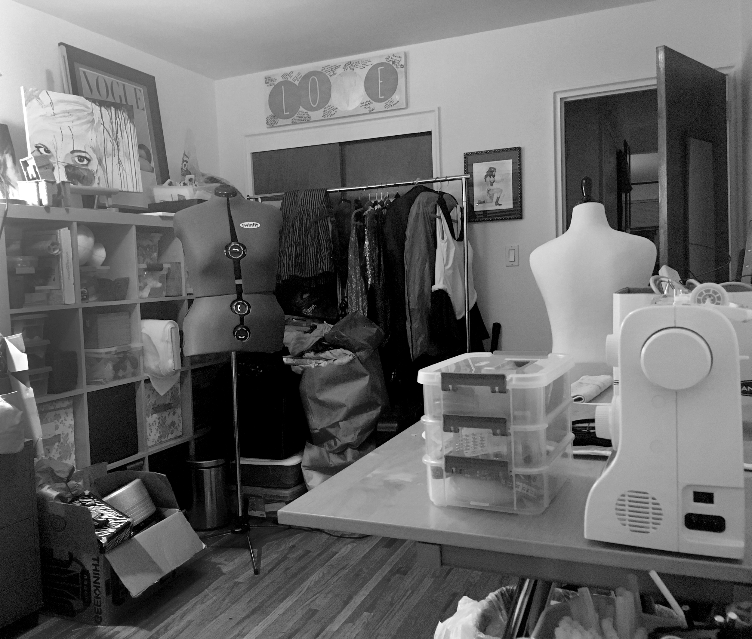 The sewing studio, a work in progress.