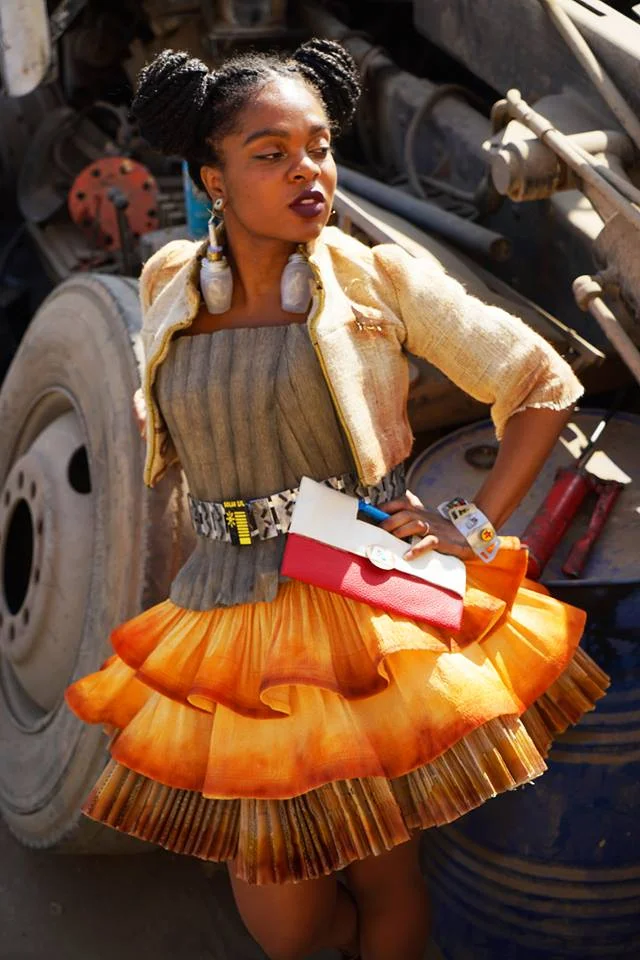 Laura Ortiz’s Honorable Mention look from 2016 featured an all trash constructed Wall-E design. Model: Adele Supreme, Photographer: Idan Menin