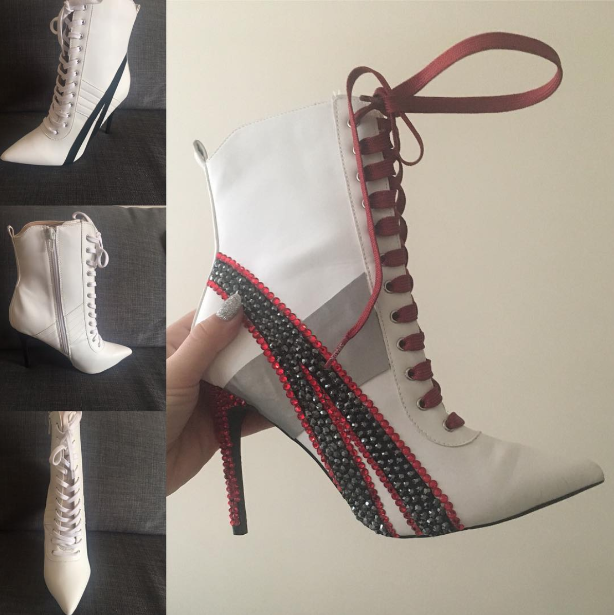My 2018 boots before and after adding embellishments.