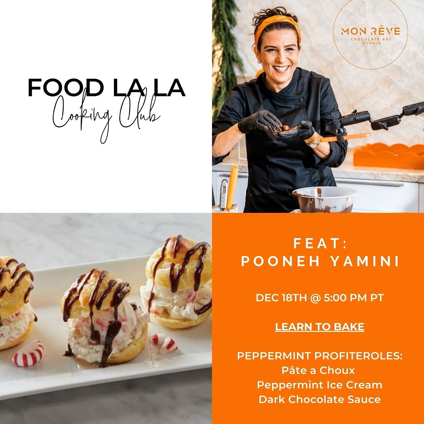 Join us this month in the FOOD LA LA COOKING CLUB as we welcome back Pooneh Yamini of @monrevechocolates !

Iranian-native and founder of Mon R&ecirc;ve Chocolate Art Studio in the San Francisco Bay Area, Pooneh Yamini specializes in teaching the cre