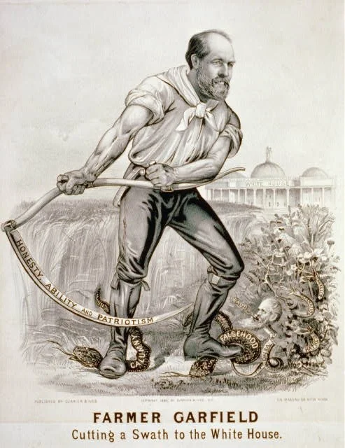 Currier & Ives, Farmer Garfield Cutting a Swath to the White House (1880); Lithograph, 13 x 10 ⅝ inches; Prints and Photographs Division, Library of Congress