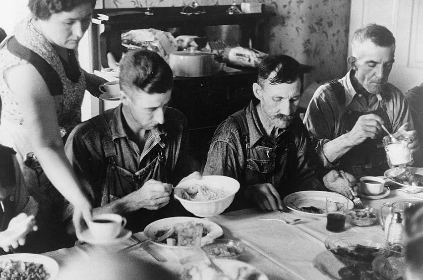 Ben Shahn, Harvest Dinner (1938); Black and white nitrate film negatives, 35 mm; Farm Security Administration Collection, Prints and Photographs Division, Library of Congress
