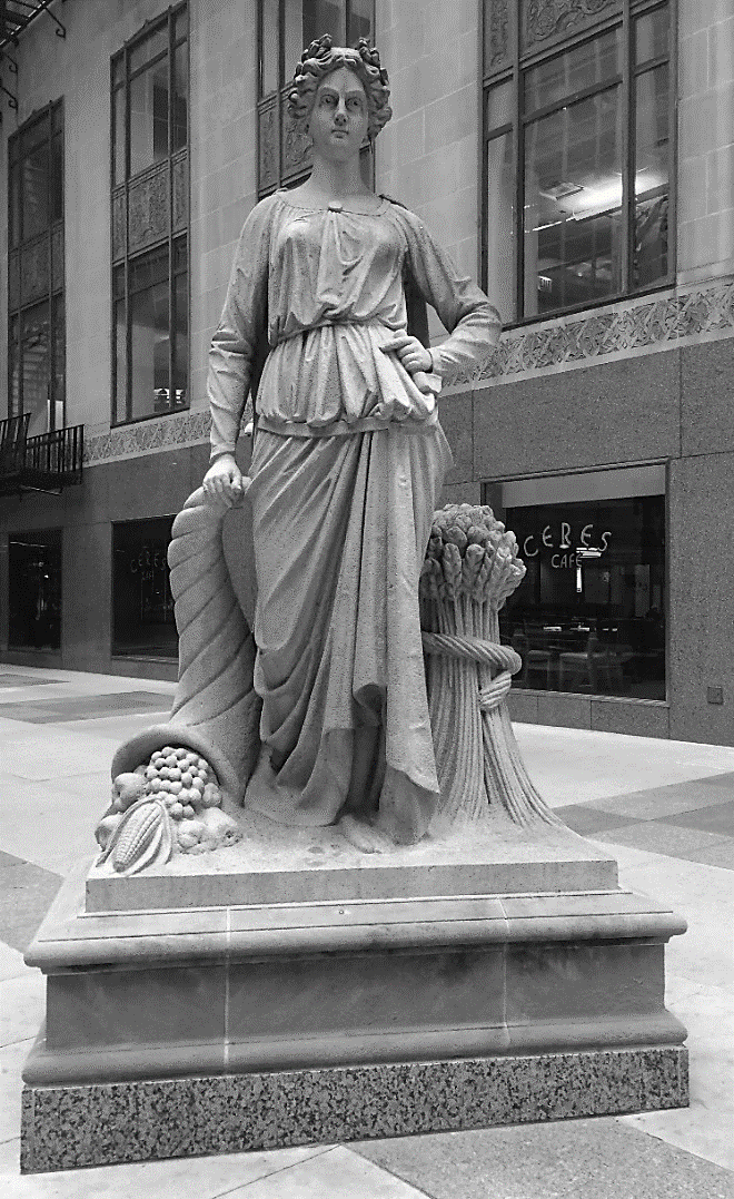 Left: Agriculture—Ceres (1885); Chicago Board of Trade Building
