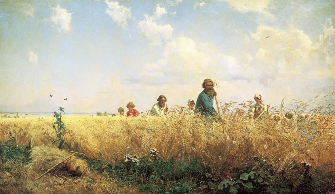 Grigoriy Myasoyedov, Time of Toil—The Reapers (detail, 1887), Wikimedia Commons