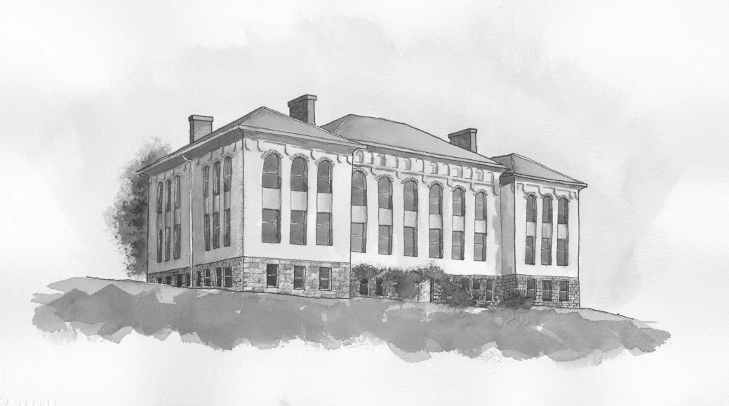 Morrill Hall, Washington State College, Pullman (1895), Named for Justin S. Morrill, Father of the 1862 Land Grant College Act, Drawing by Rob Smith (2012)