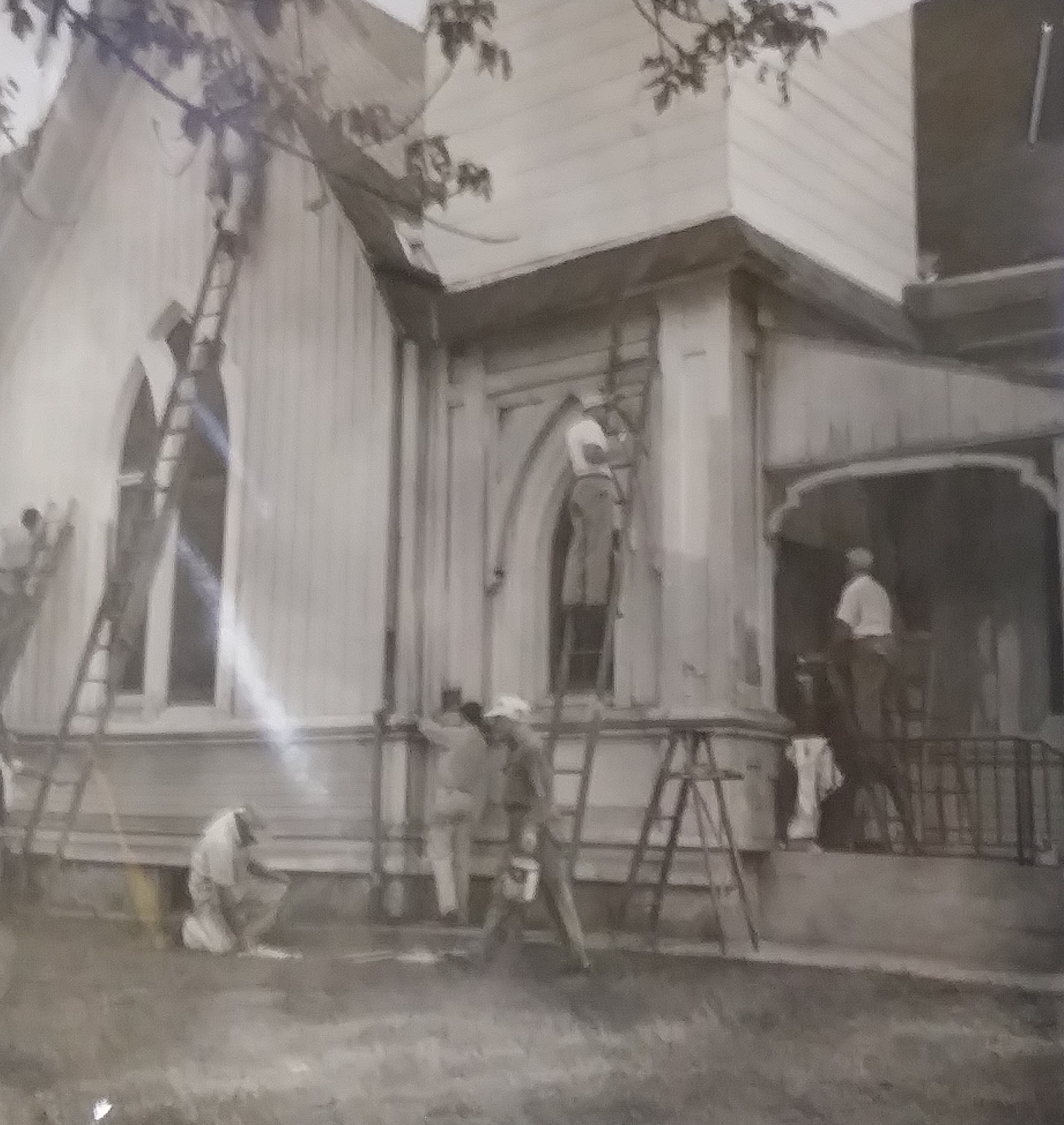  Repair work on the Original Grace Church on Washington Avenue and Elm Street  in Linden .  