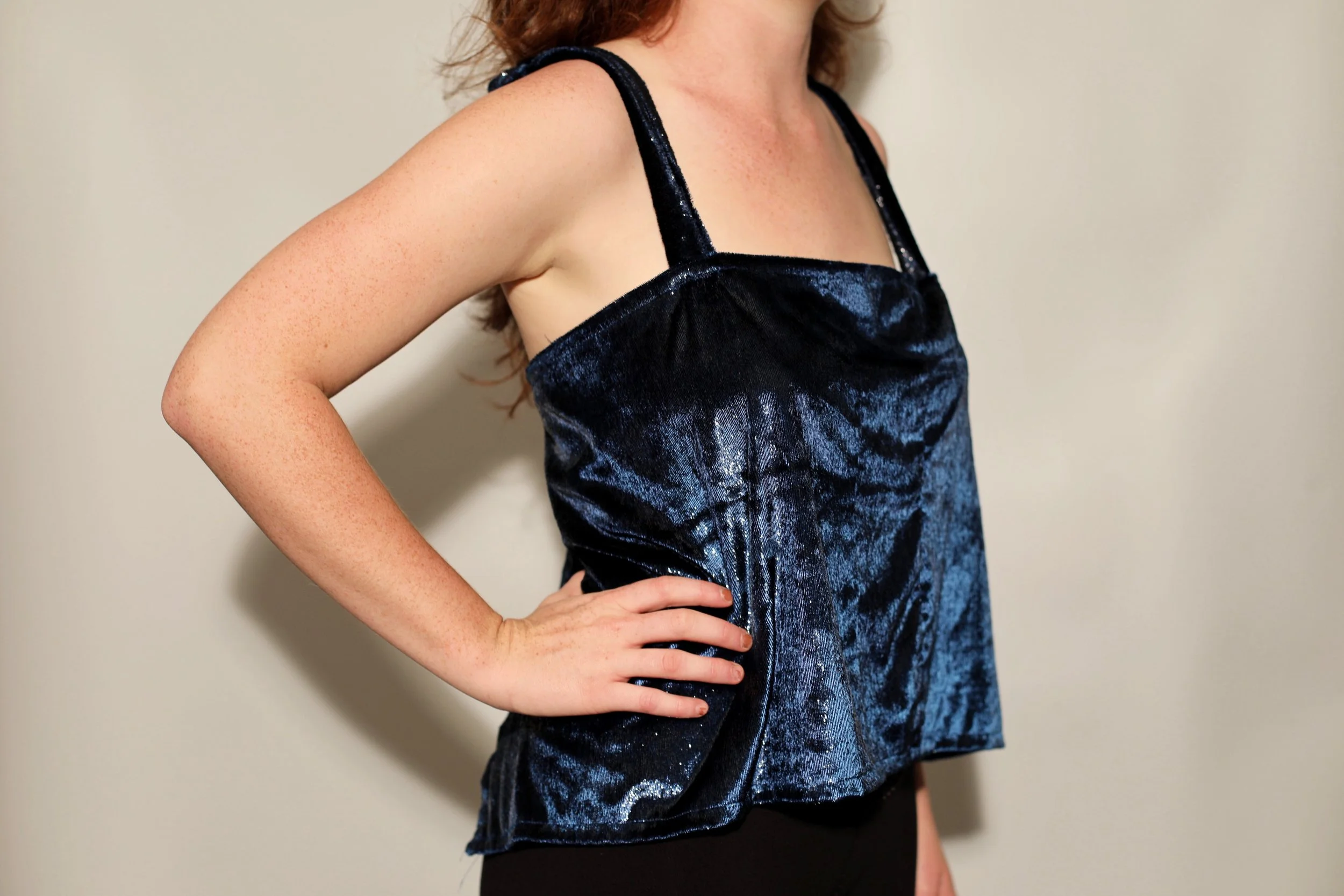 Top made without using a pattern. Open Back and straps that tie. Fabric from Tibi