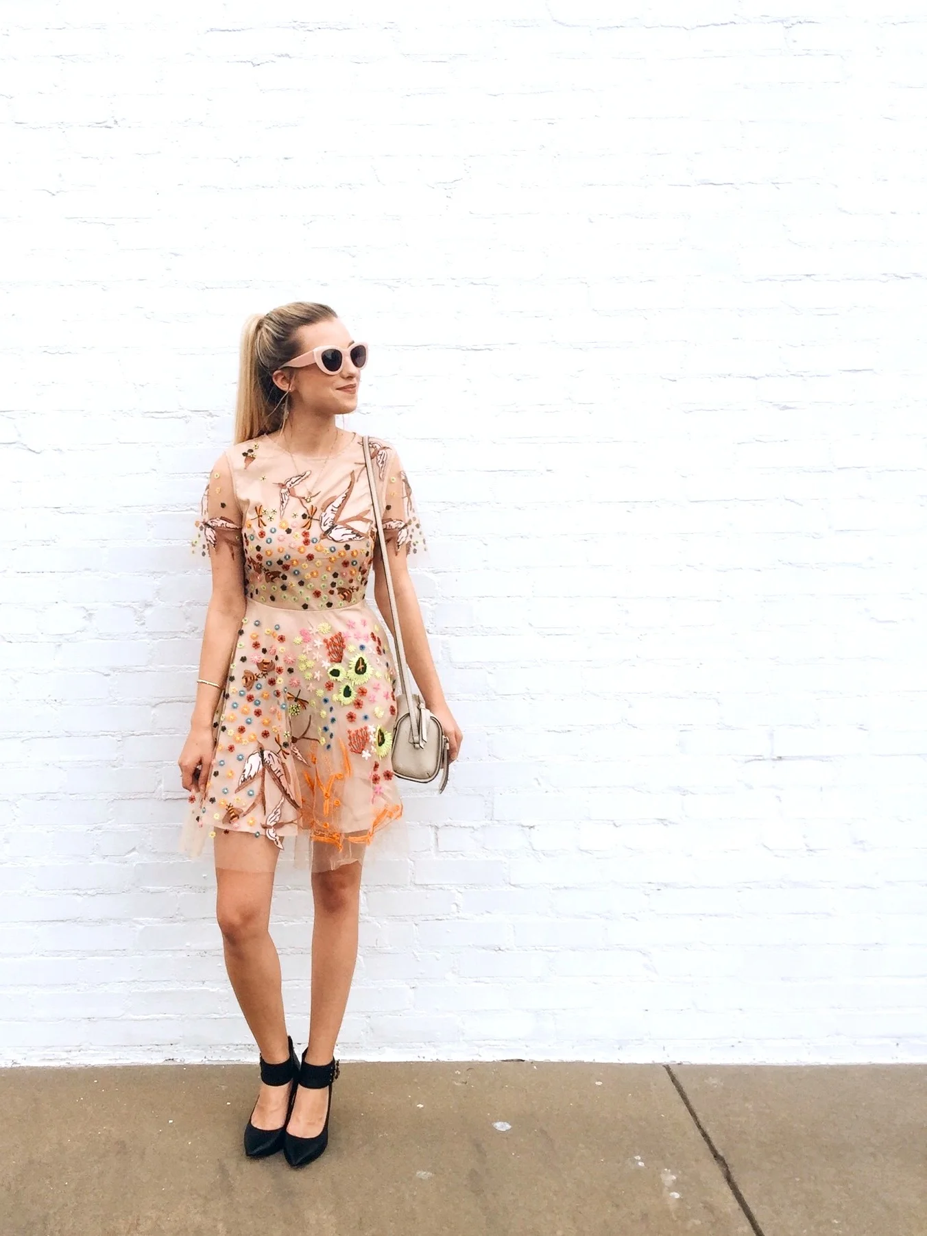 Sunglasses: Rowley Eyewear , Dress: Dezzal , Bag: Kate Spade, Shoes: BCBG, Bracelet: Mom