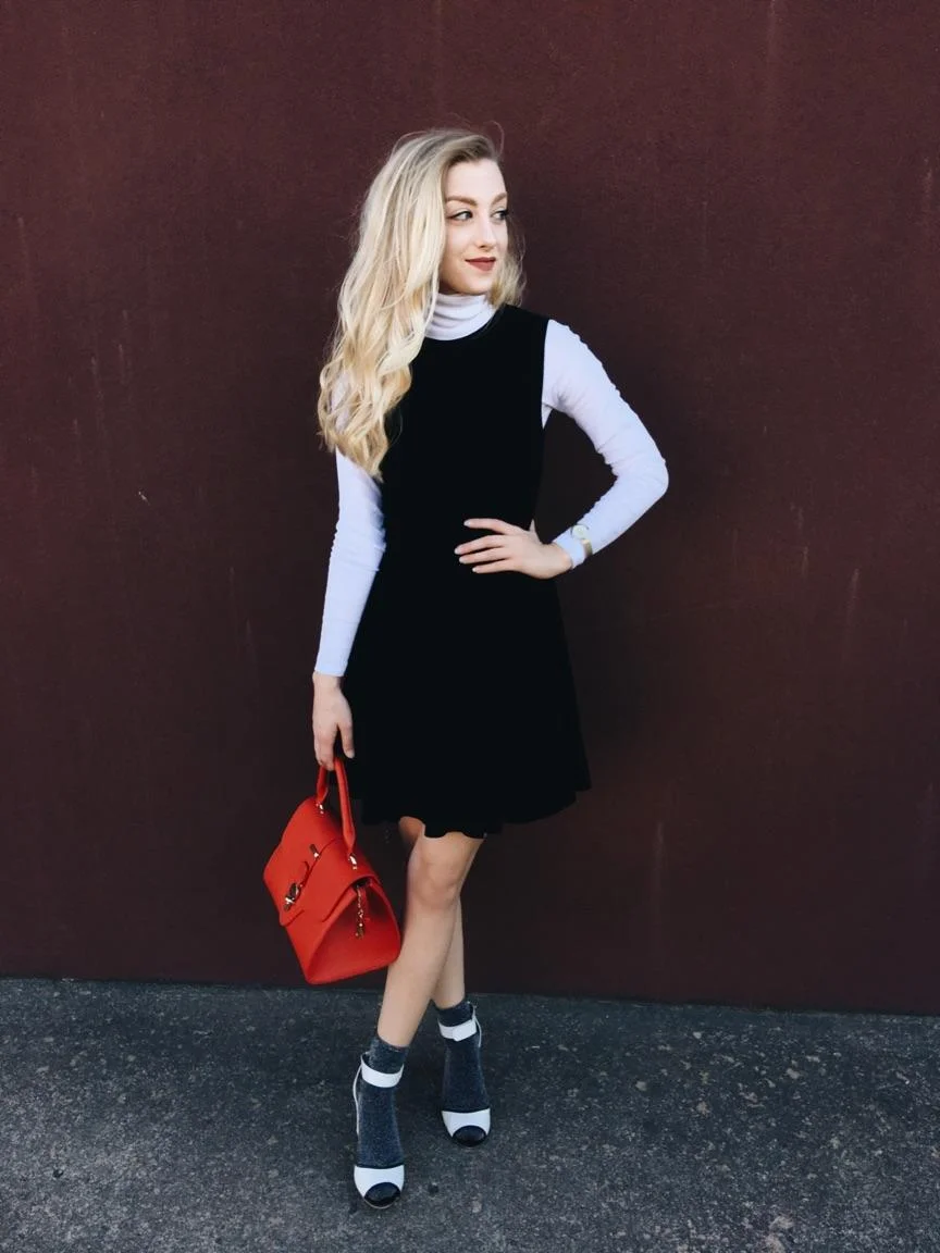 Turtleneck: H&M , Dress: Piko, Style Encore, Socks: Topshop , Heels: Next, Bag: Poupee de Papier