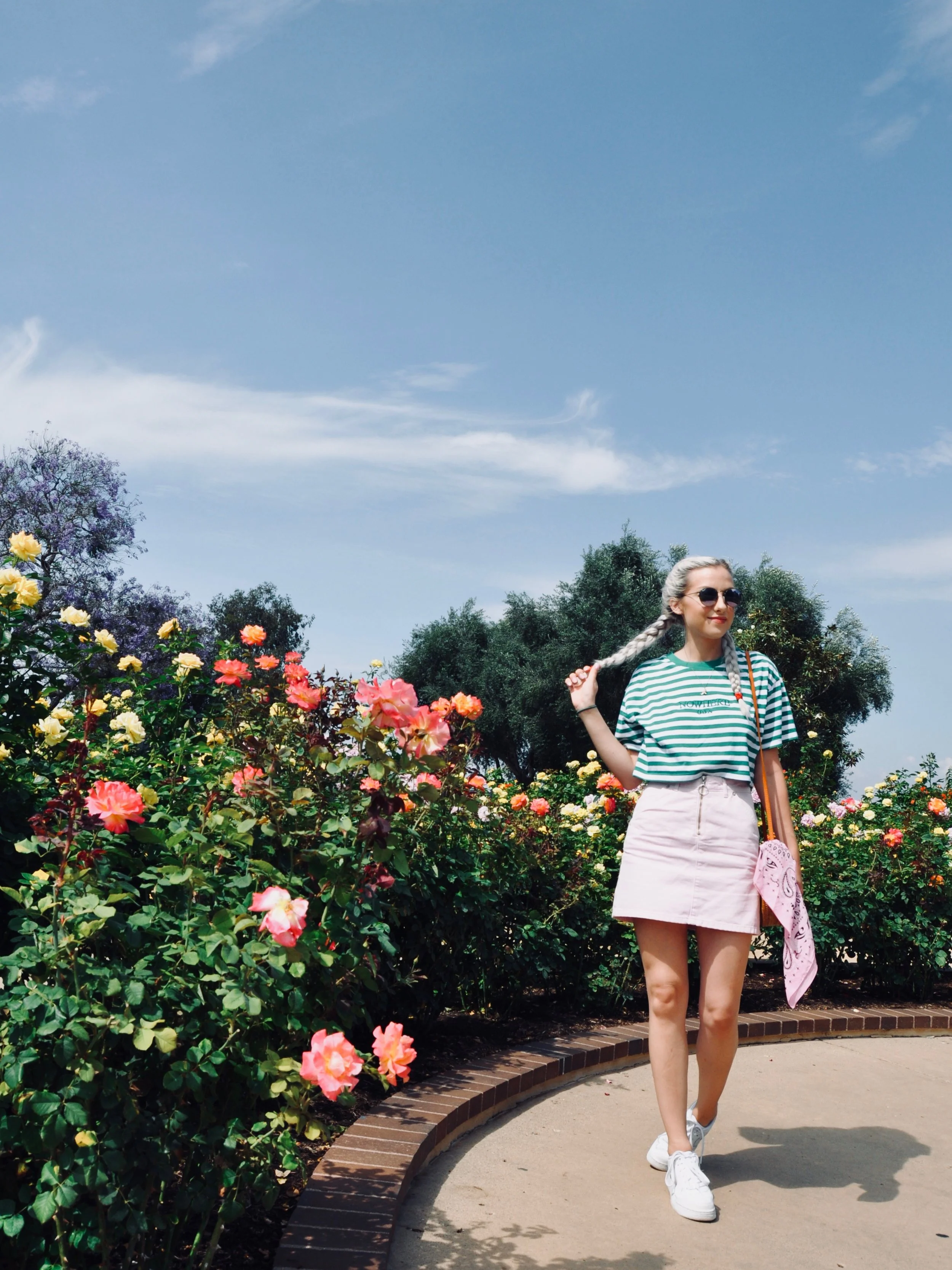 Outfit Details (Shop Below): Sunglasses: Ray-ban, Shirt: Forever21, Skirt: Topshop, Bag: Bohemian Bags, Shoes: Nike