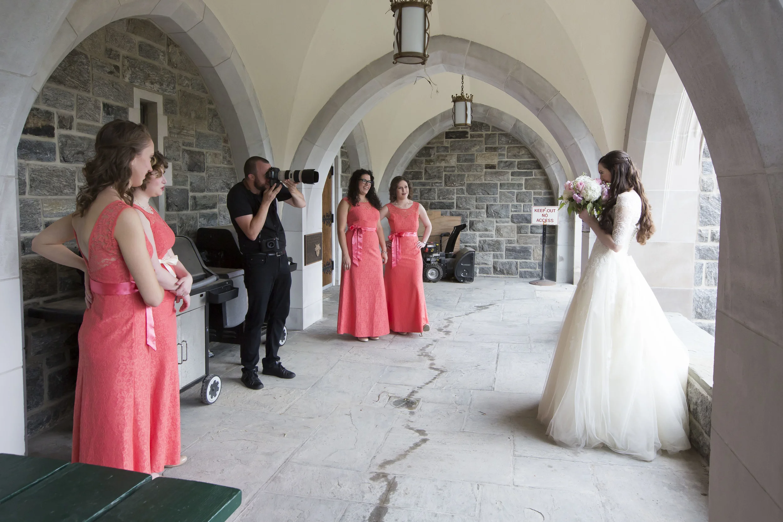 Photographing the bridal party at Chapel of the Most Holy Trinity (West Point), New York
