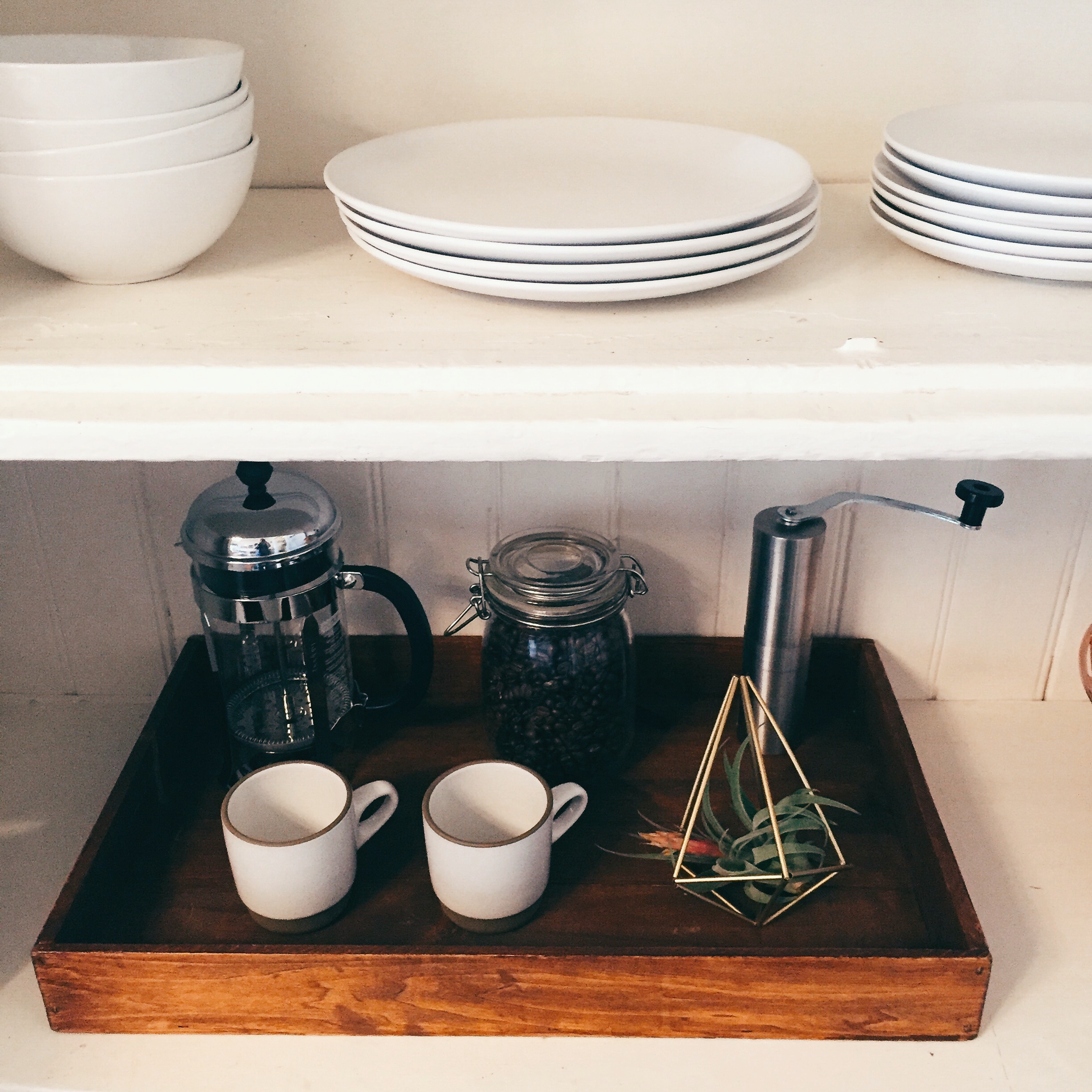The coffee bar for my morning french presses.