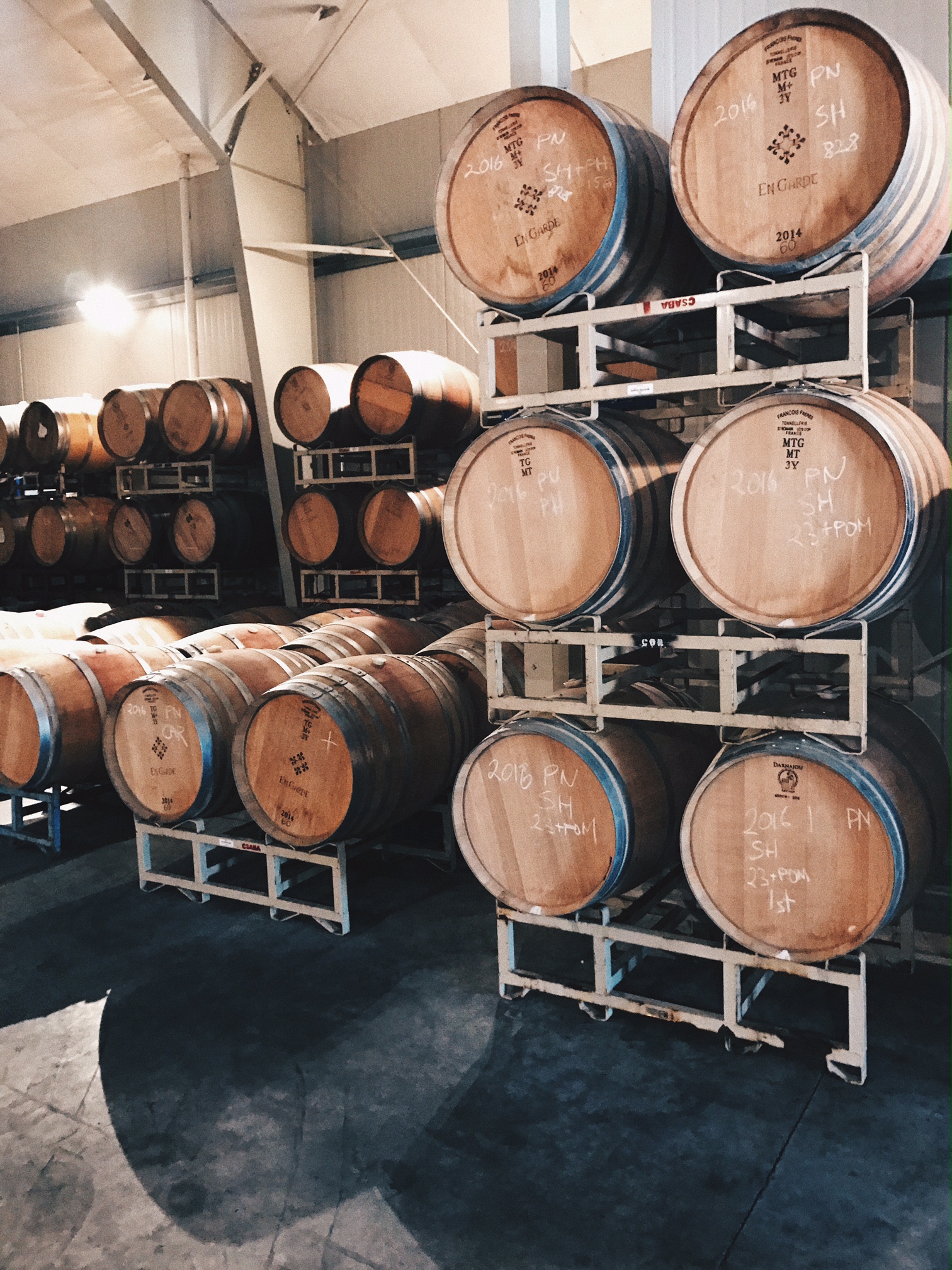 Some wine barrels from the first vineyard. Supposedly imported from France, since the type of French wood is known to give a good taste to the wine. 