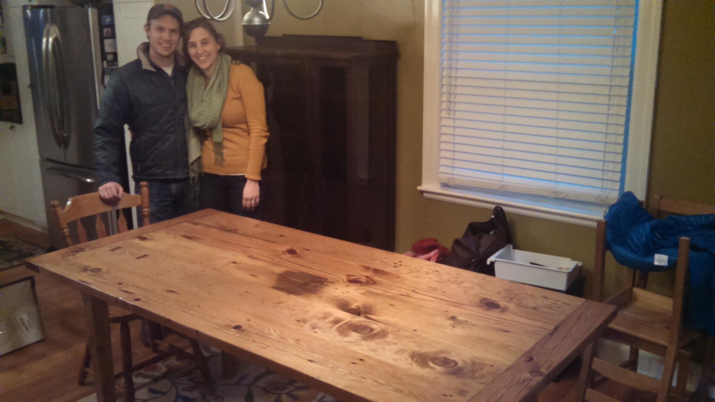  My clients (the recipient's parents) delivered the table to their daughter in Massachusetts and sent me this picture of her and her fiancé with the table in its new home.&nbsp; 