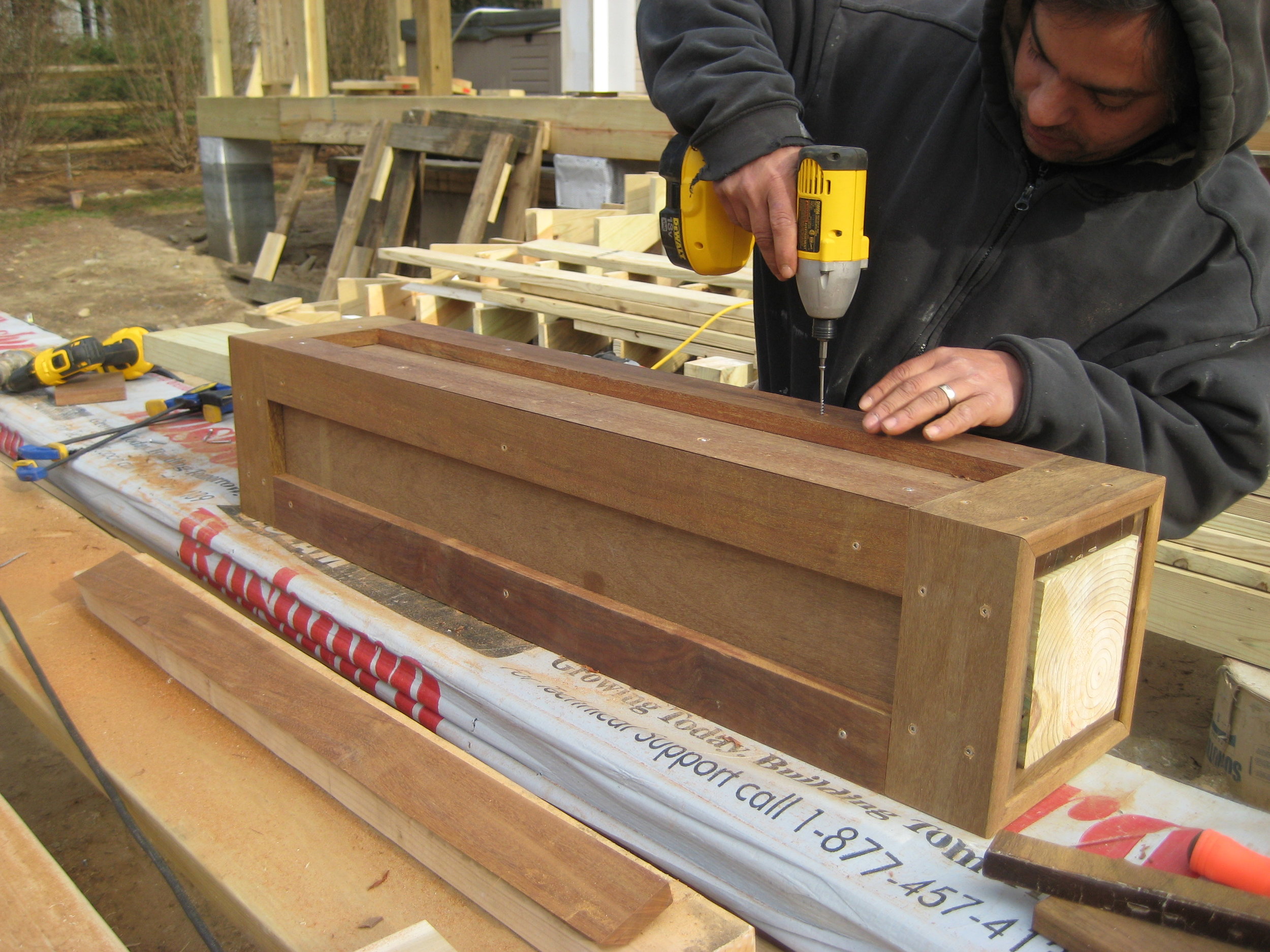  All the trim work on the deck was made of ipe, as shown here on the post wrap details.&nbsp; 