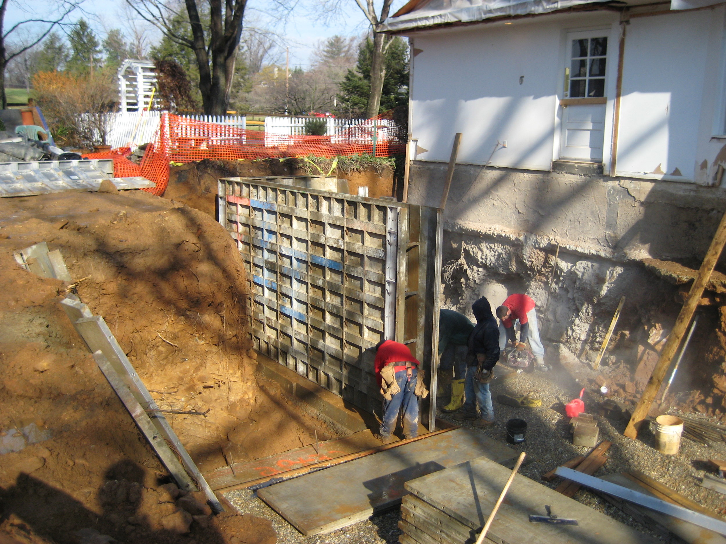  Set up of forms for poured basement walls 