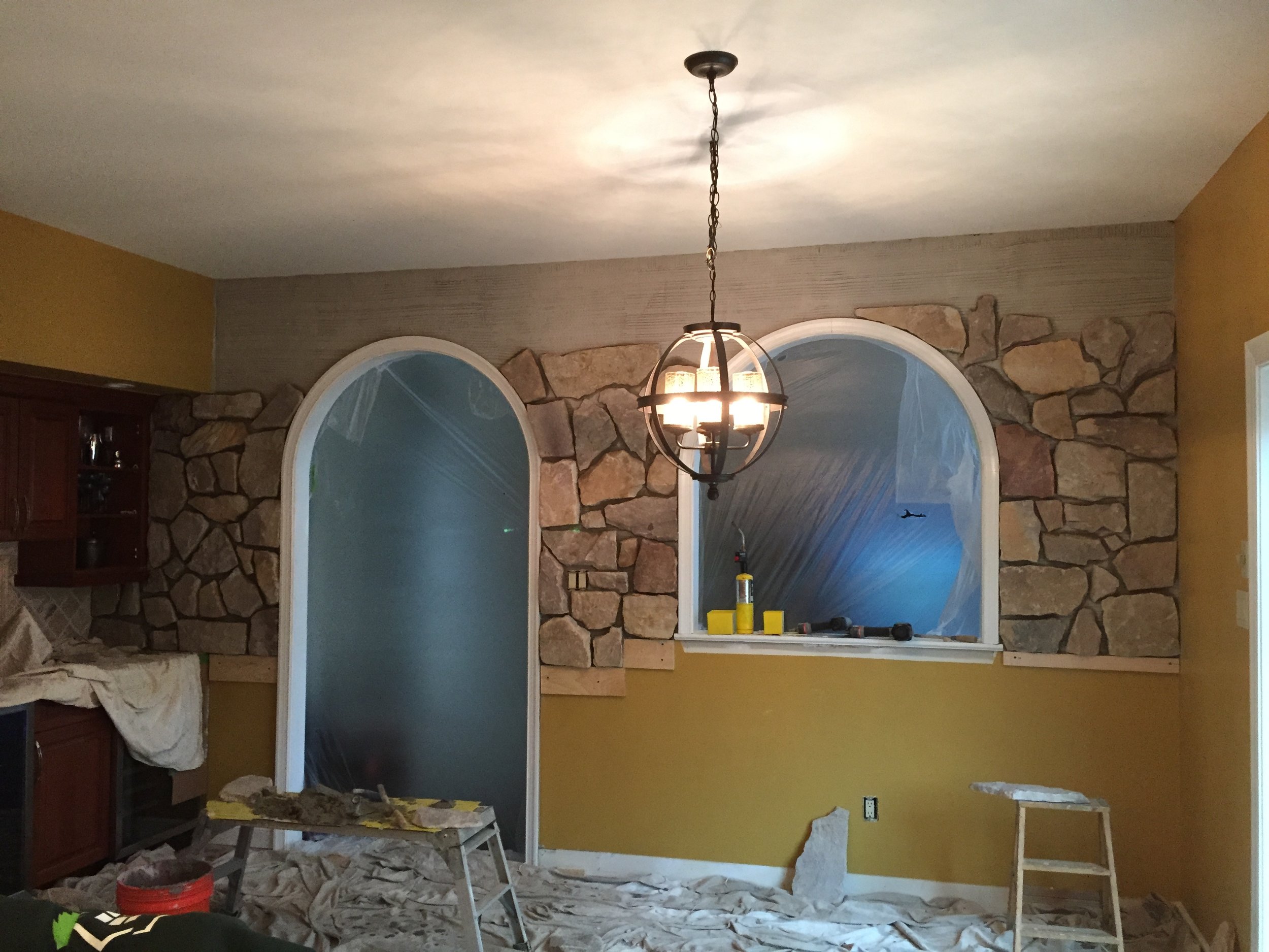  We used a 2" veneer stone to match some existing stone accents in the home.&nbsp; 