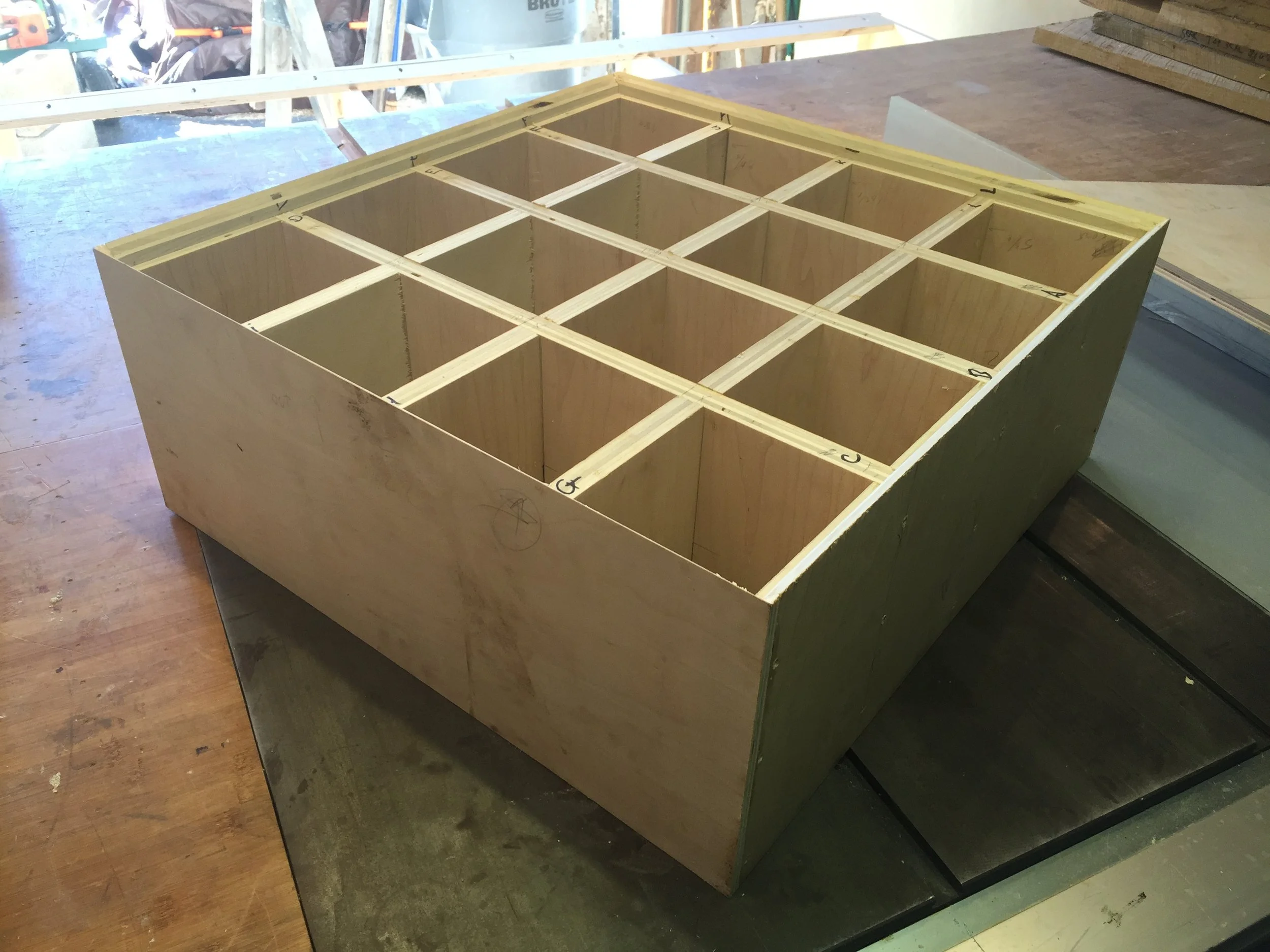  Part of the project required me to build a plywood torsion box. Here it is without the lid. 