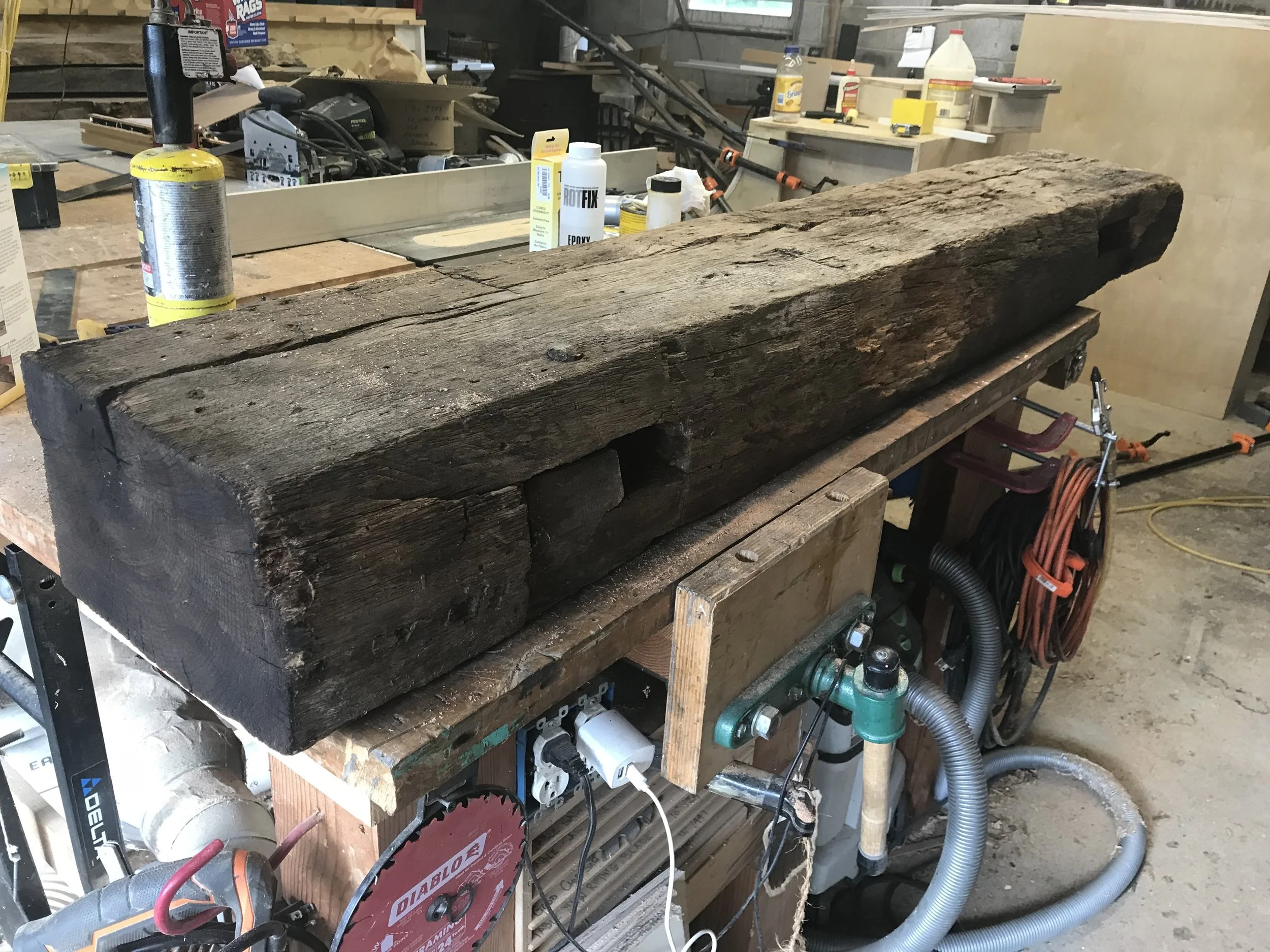  A wider shot of the trimmed beam before finishing.  