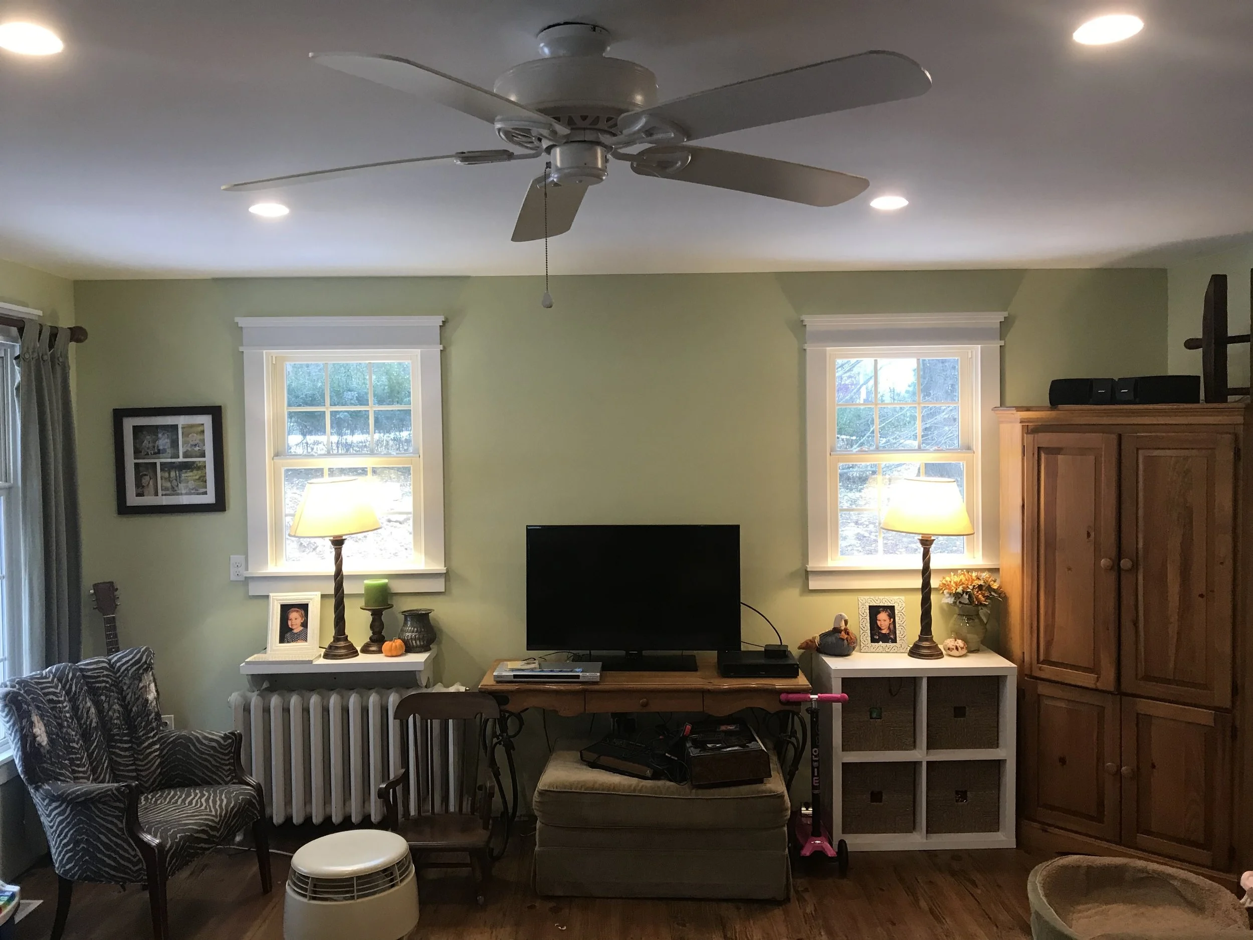  The last two photos show what we started with and where we ended up: a mish-mash of old furniture and storage units….  