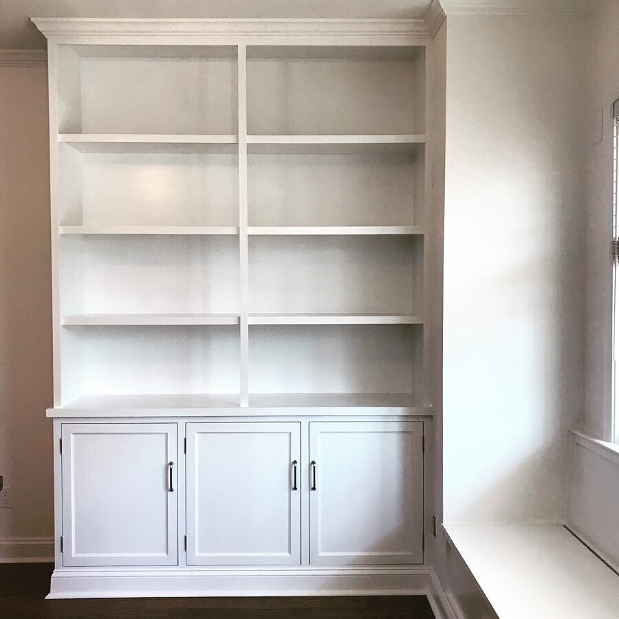  A photo of the completed storage cabinet. The center stile on the upper portion helps to reinforce and strengthen the shelves.  