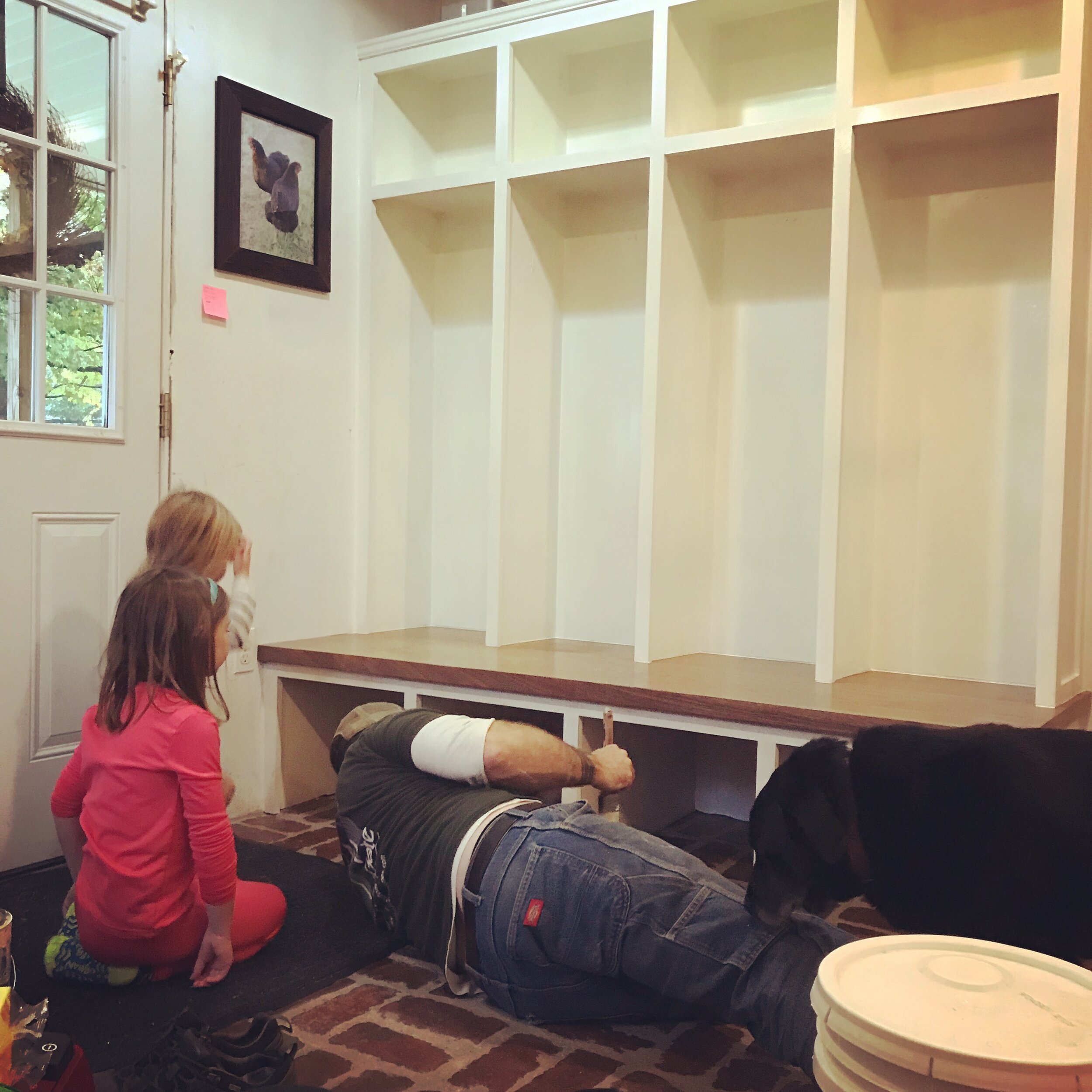  Here my helpers are keeping a close eye on me and asking a million questions while I touch up the final coat of paint.  