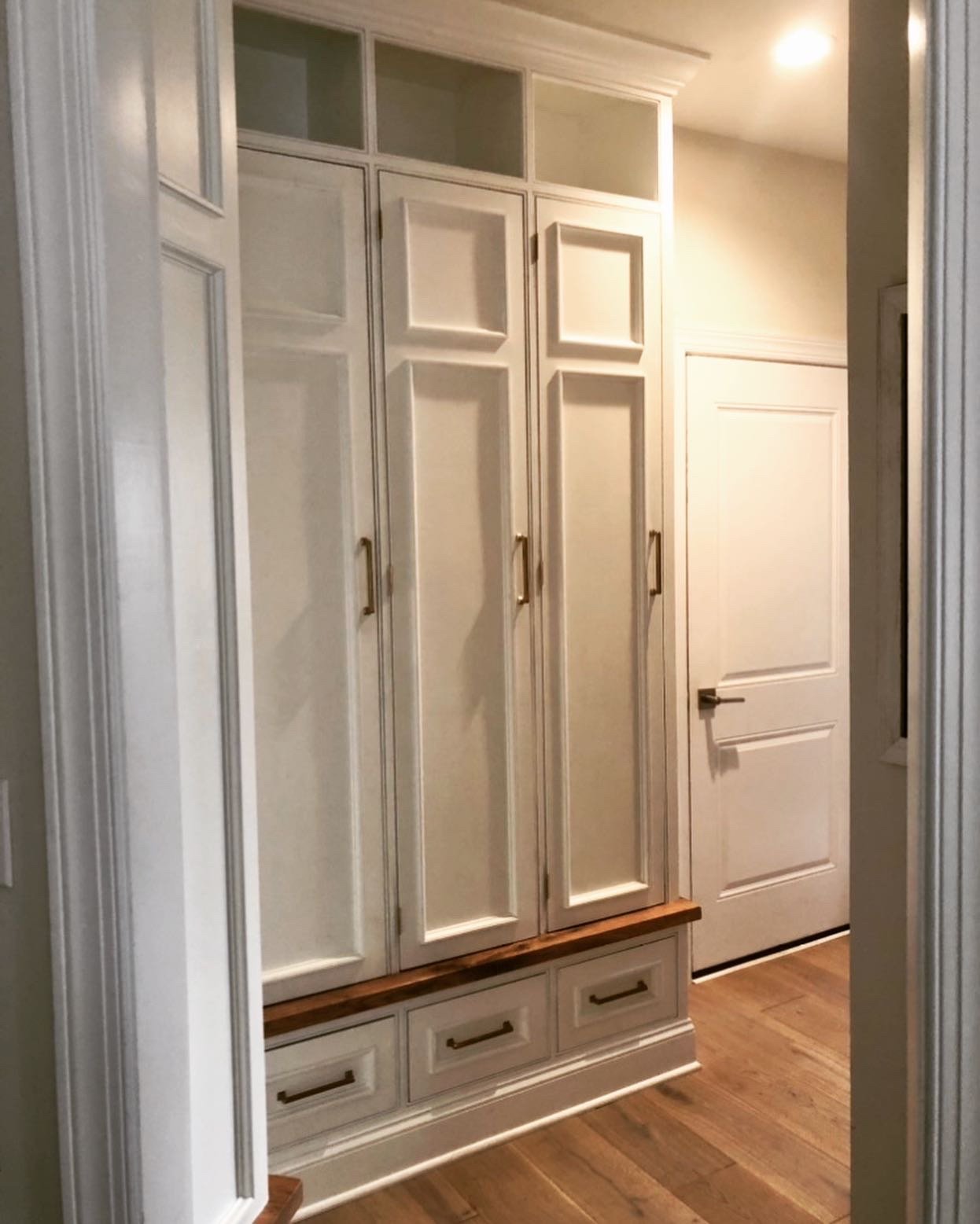  Another shot of the finished product from the kitchen. The raised trim details on the doors and drawer fronts was used to match the nearby kitchen cabinetry.   