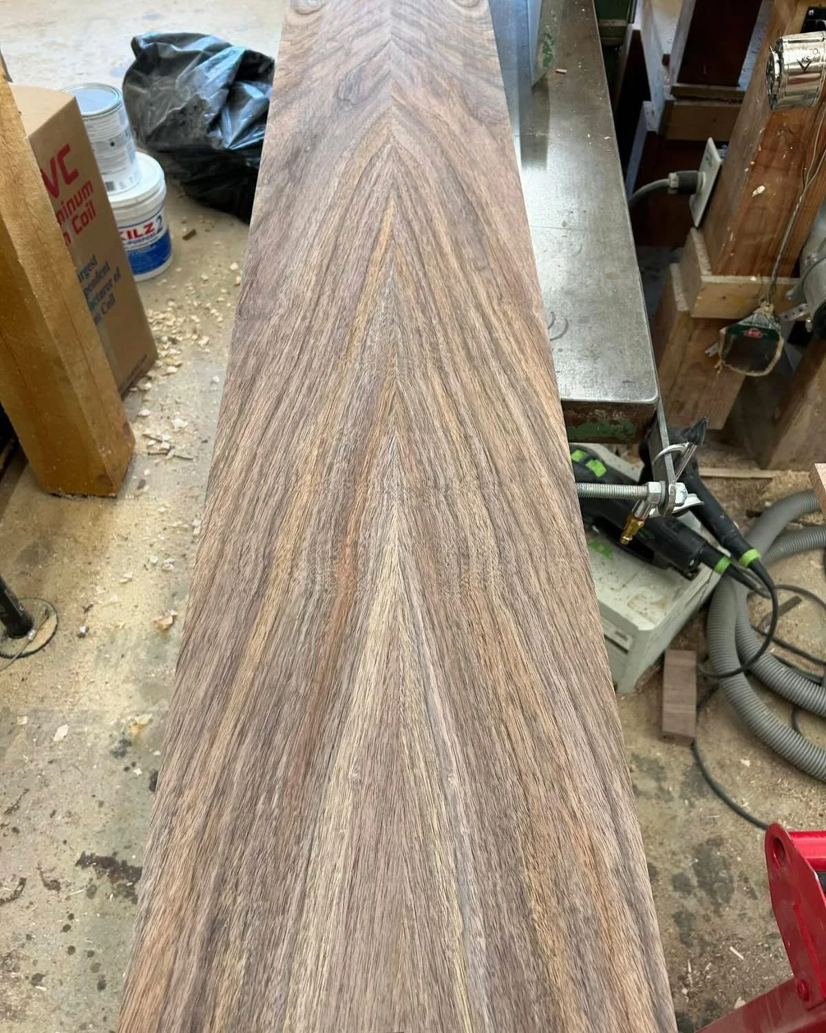  The difference in the color of the countertop and the mail organizer is because the countertop walnut is steamed, and the mail holder walnut is not. When walnut is steamed, it results in a more uniform color between the typically darker heartwood an