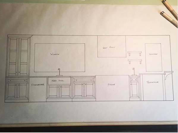  This is an elevation I drew prior to our kitchen renovation so I could show my wife what it would look like when it was finished.  