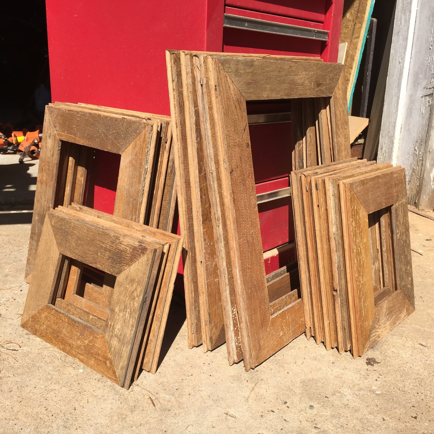  Instead of trashing all the original flooring from our house, I took some of it and turned it into these  picture frames .  