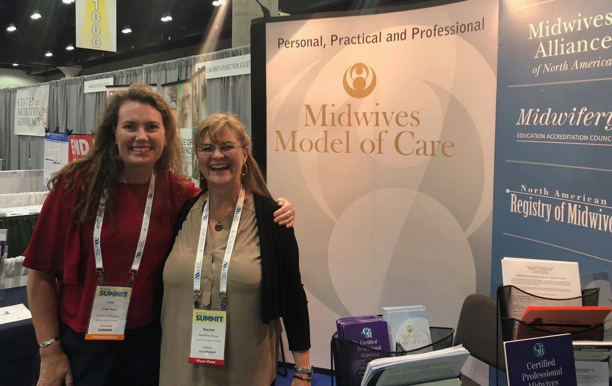 Rachel at the 2018 National Conference of State Legislatures with Trish Doyle, MP, Austrailia who had home births and wanted to tell us how much she supported midwifery!