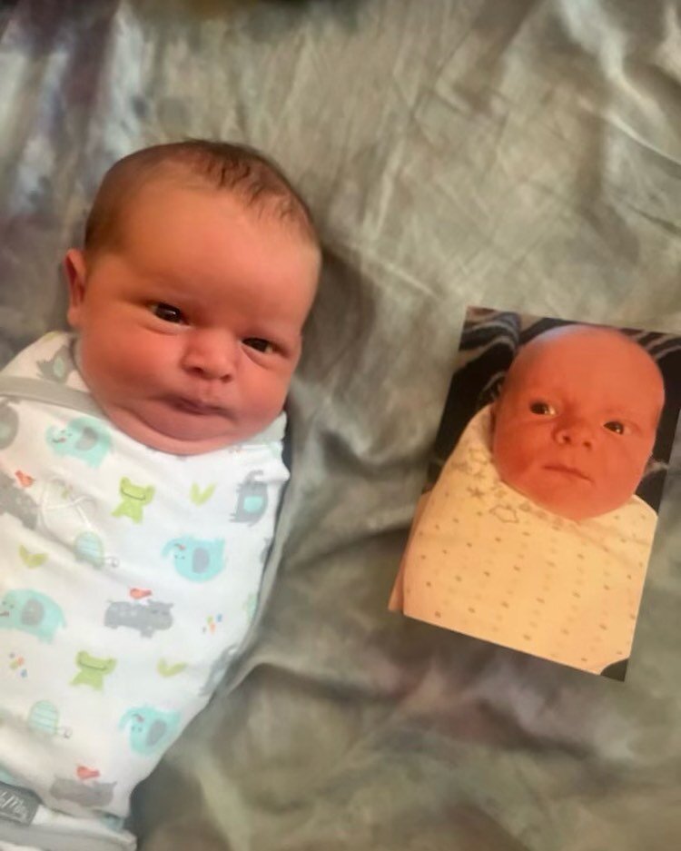 We could not resist sharing-our client shared this silly photo of their sweet baby boy alongside a picture of his older sibling at birth! So funny and adorable. Check out those chins, those faces! We love receiving pictures and updates from our clien