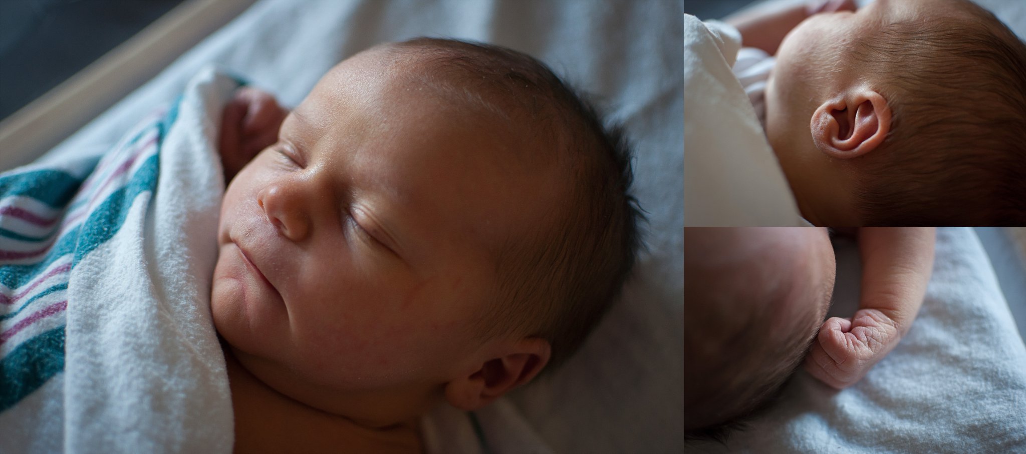 Fresh 48 Newborn Raeland rests in bassinet in Pekin, Illinois area hospital.