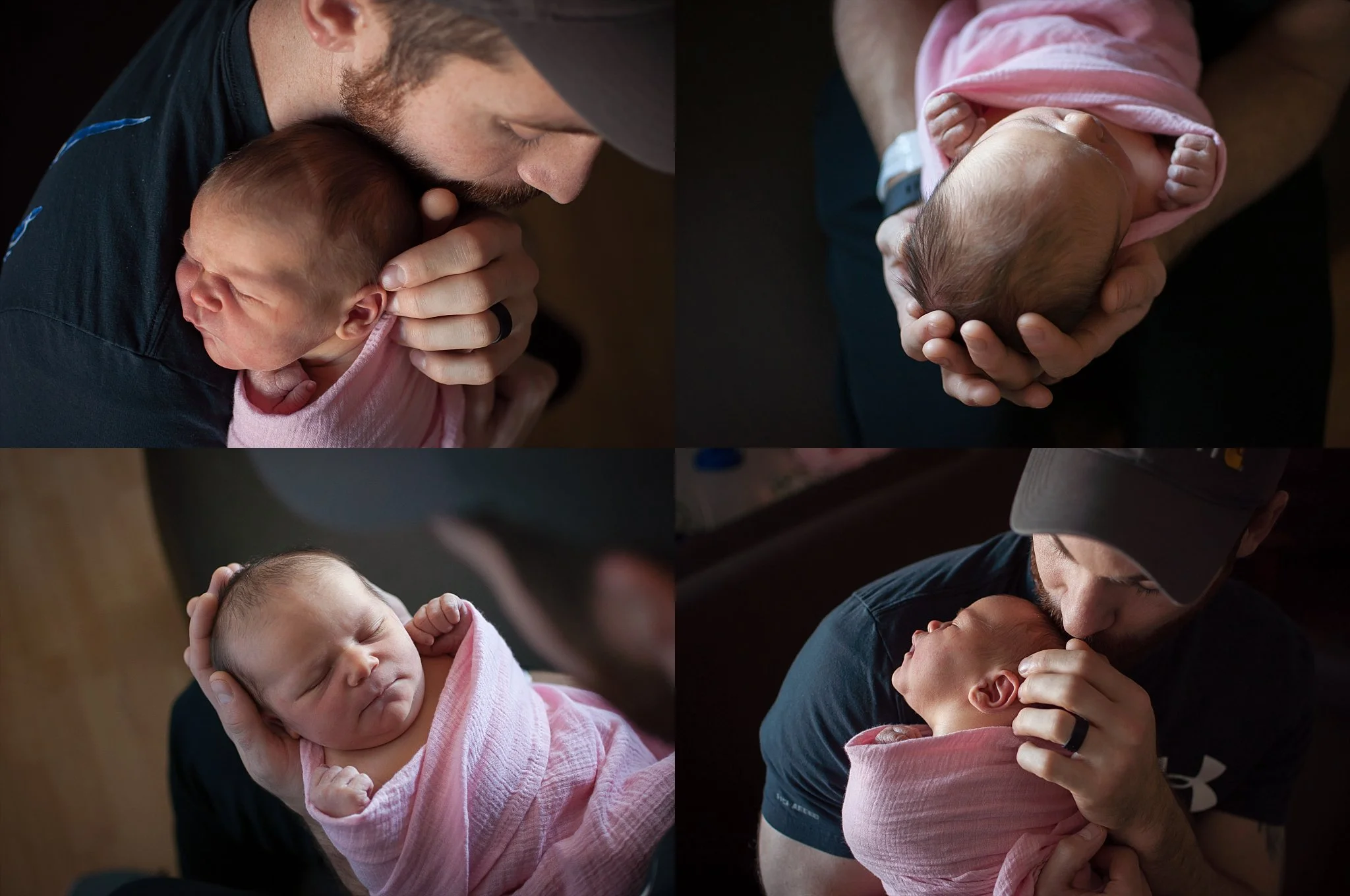New dad holds his baby girl at Pekin Memorial Hospital for a Fresh 48 hospital lifestyle session.