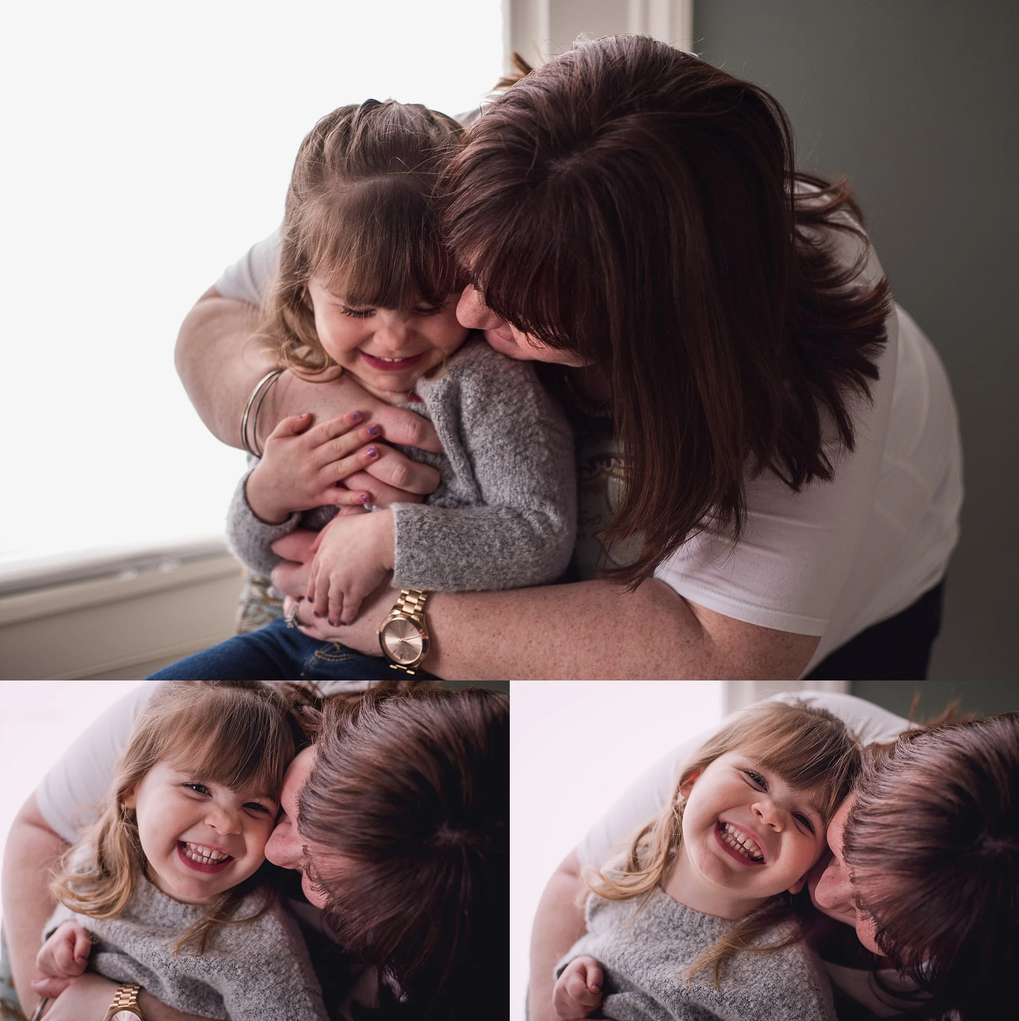 Child laughs with mom during lifestyle session with family photographer Brittney Hogue.
