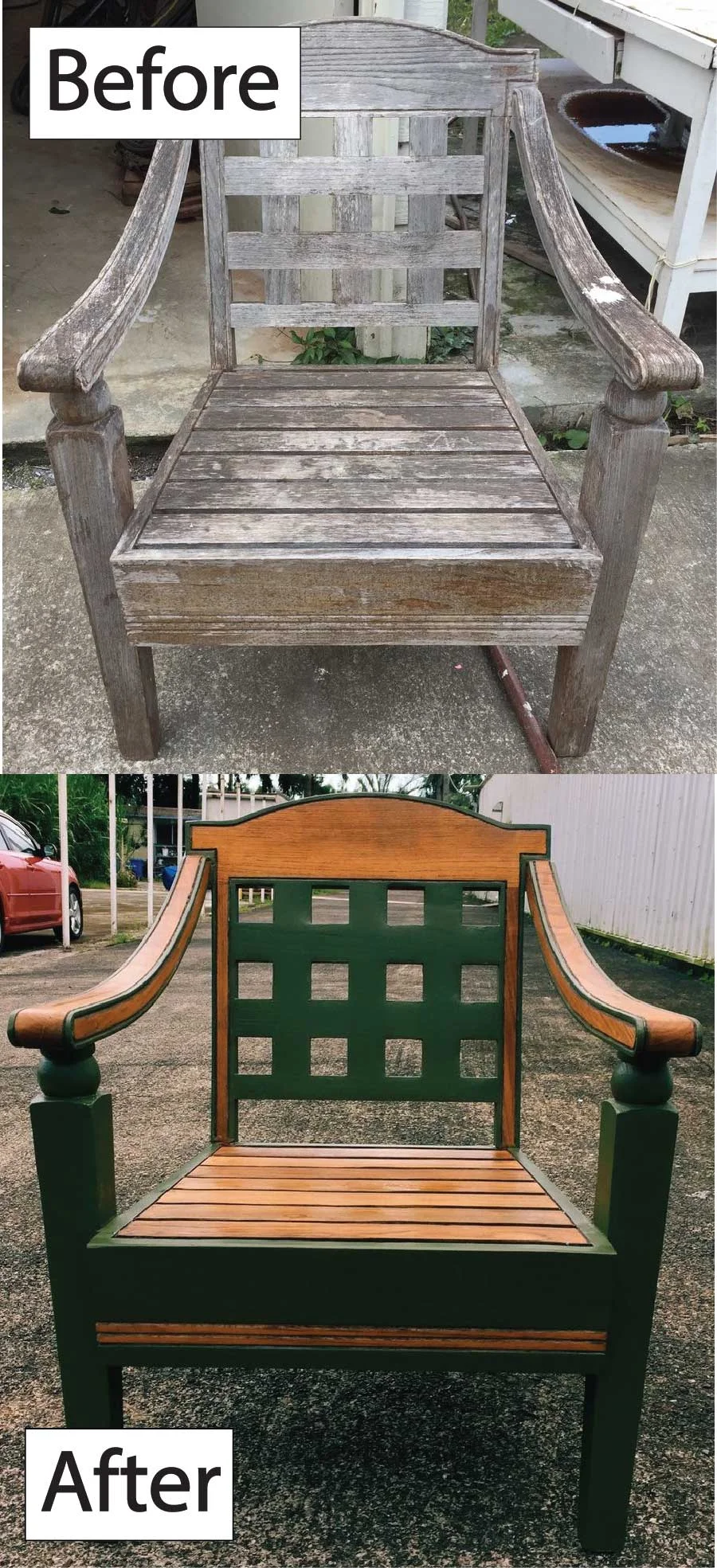 reclaimed table, reclaimed outdoor chairs, and reclaimed bedside tables!