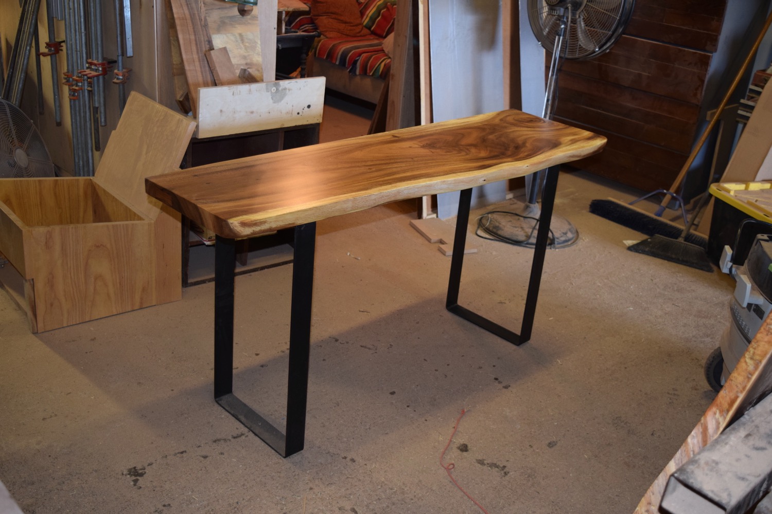 Monkeypod slab sofa table