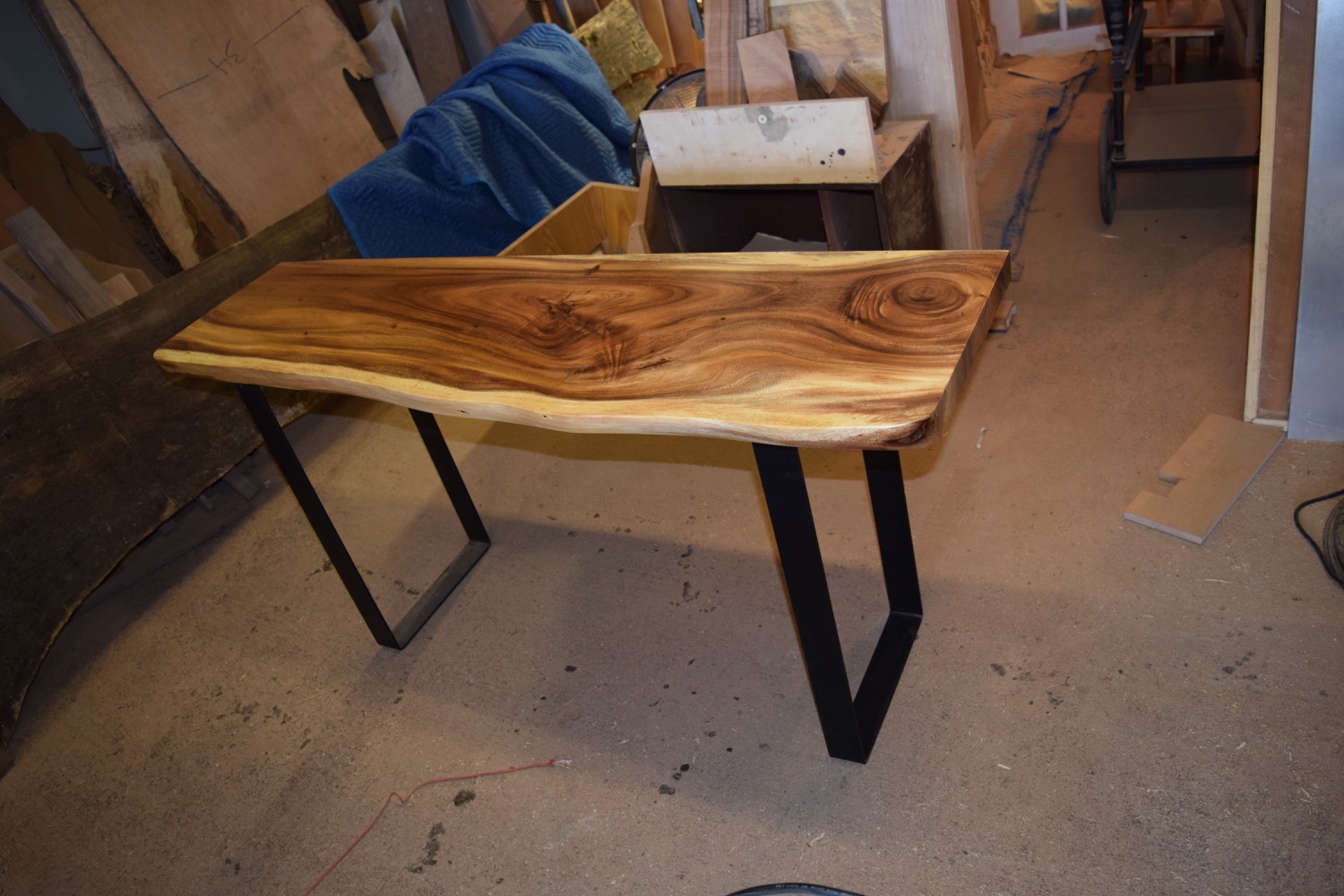 Monkeypod slab sofa table