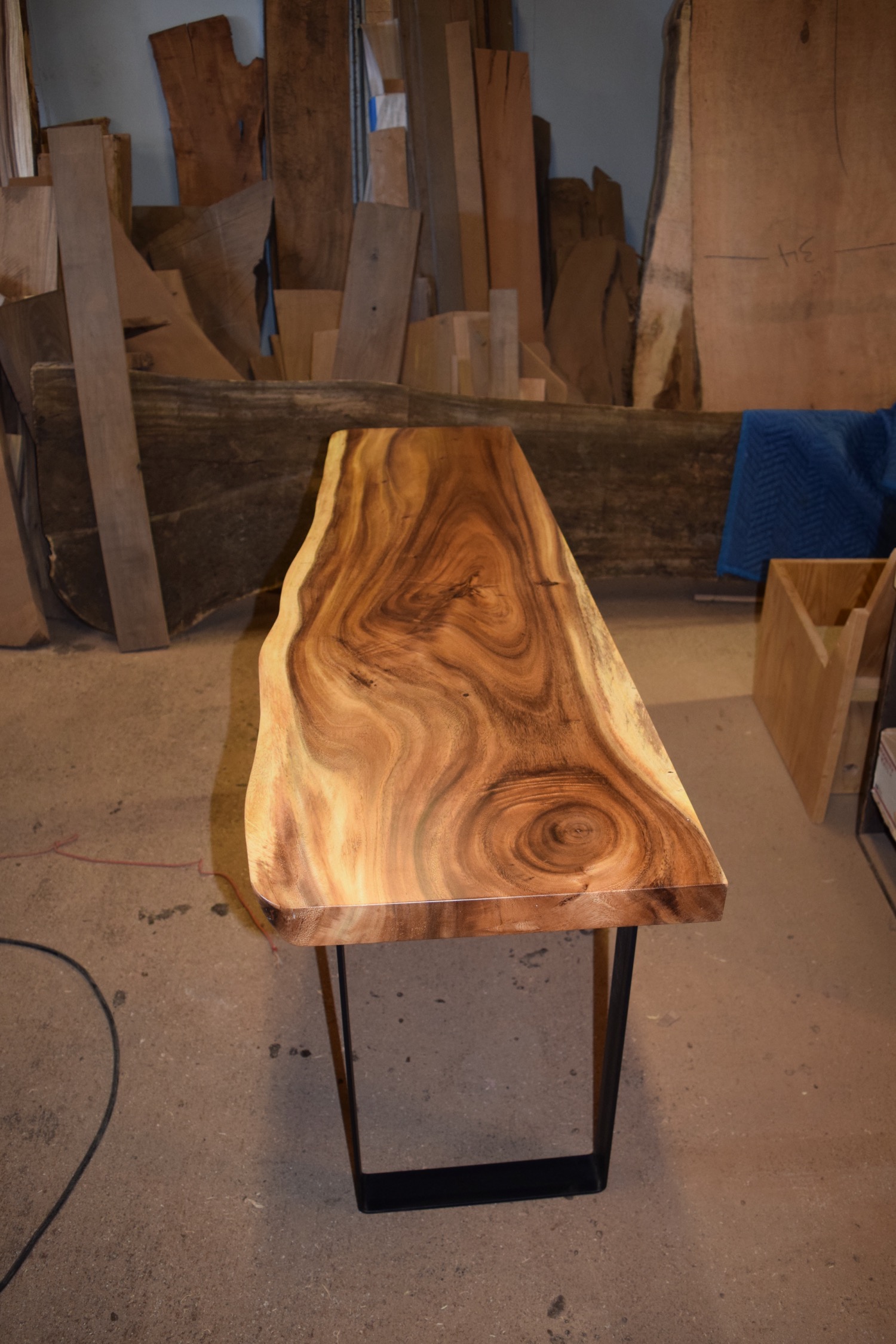 Monkeypod slab sofa table
