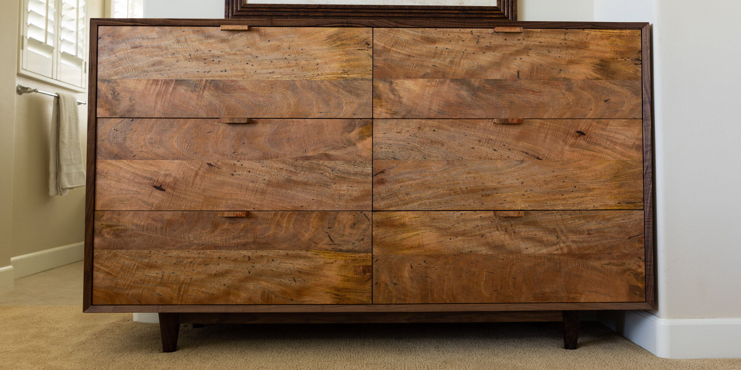 Mango drawer fronts with walnut casework