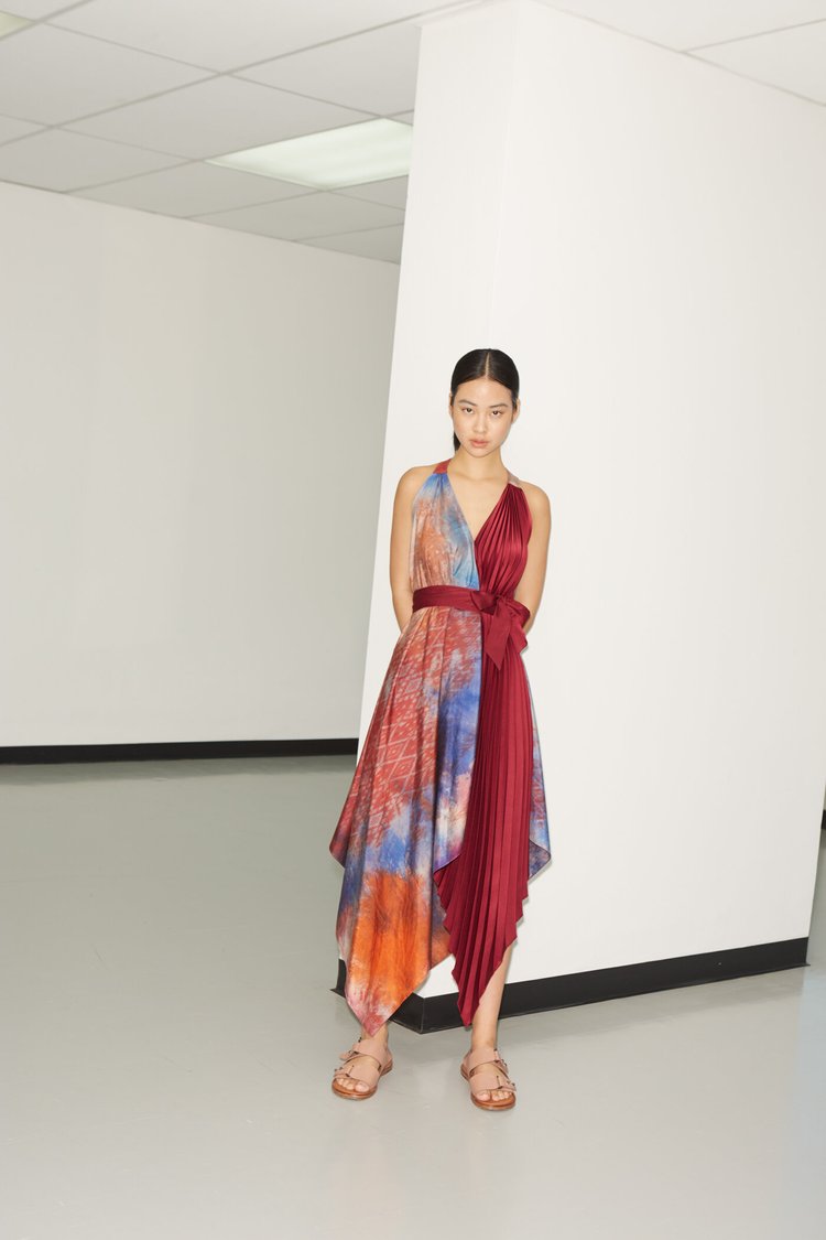 Eva Dress Thai Silk Mutmee Tie Dye Maroon  Kemissara