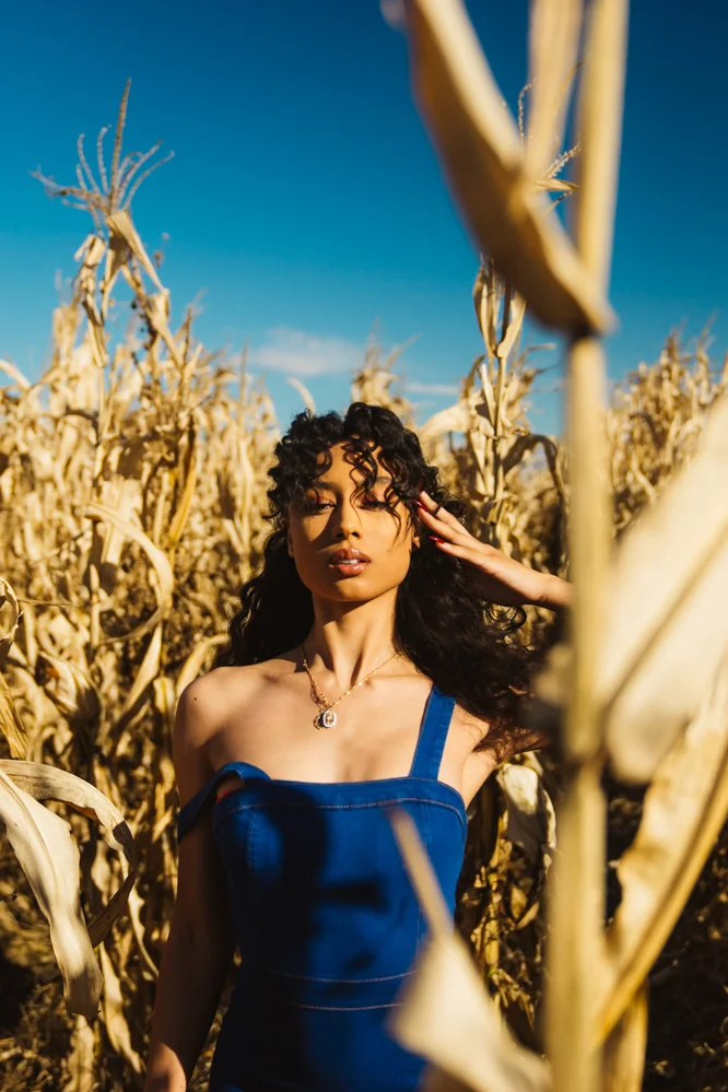 Beautiful woman in cornfield
