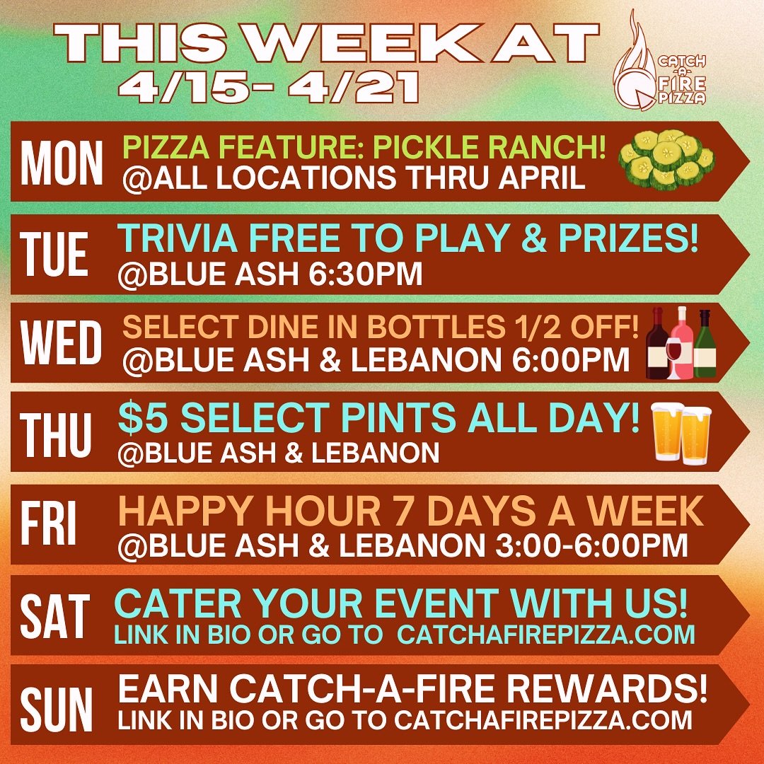 It&rsquo;s a great week to hang out with us! Have you joined our Catch-a-Fire rewards yet? Sign up at our link in bio and start earning points to score free food!