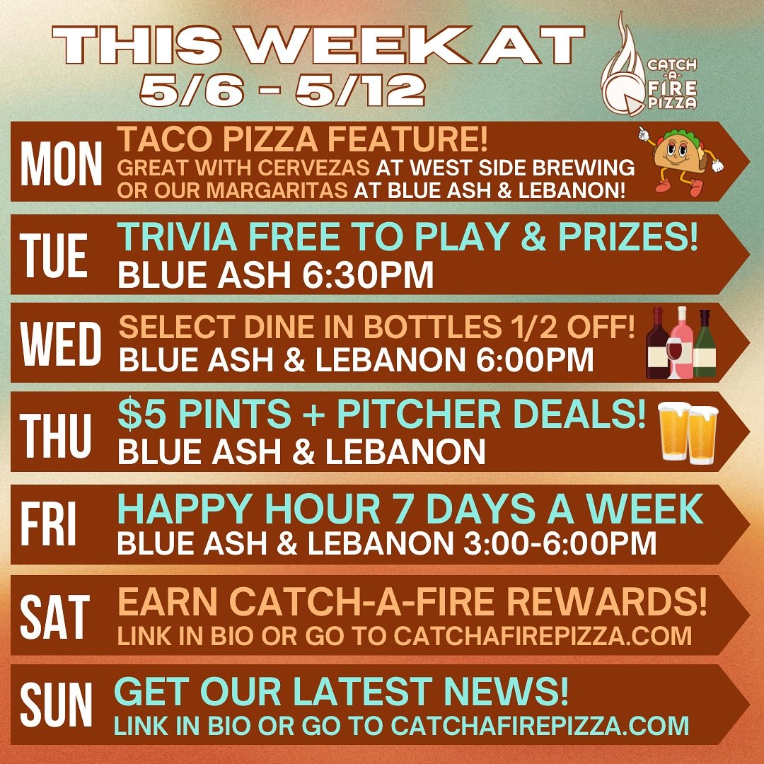 Stop by this week for the best wood-fired pizza in Cincinnati and great deals on wine and beer!