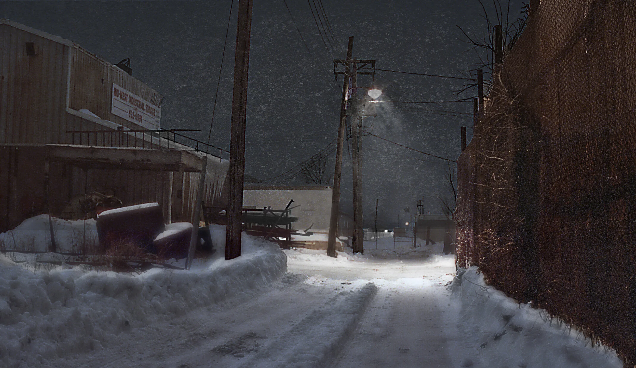 Night Snowstorm in Warehouse District